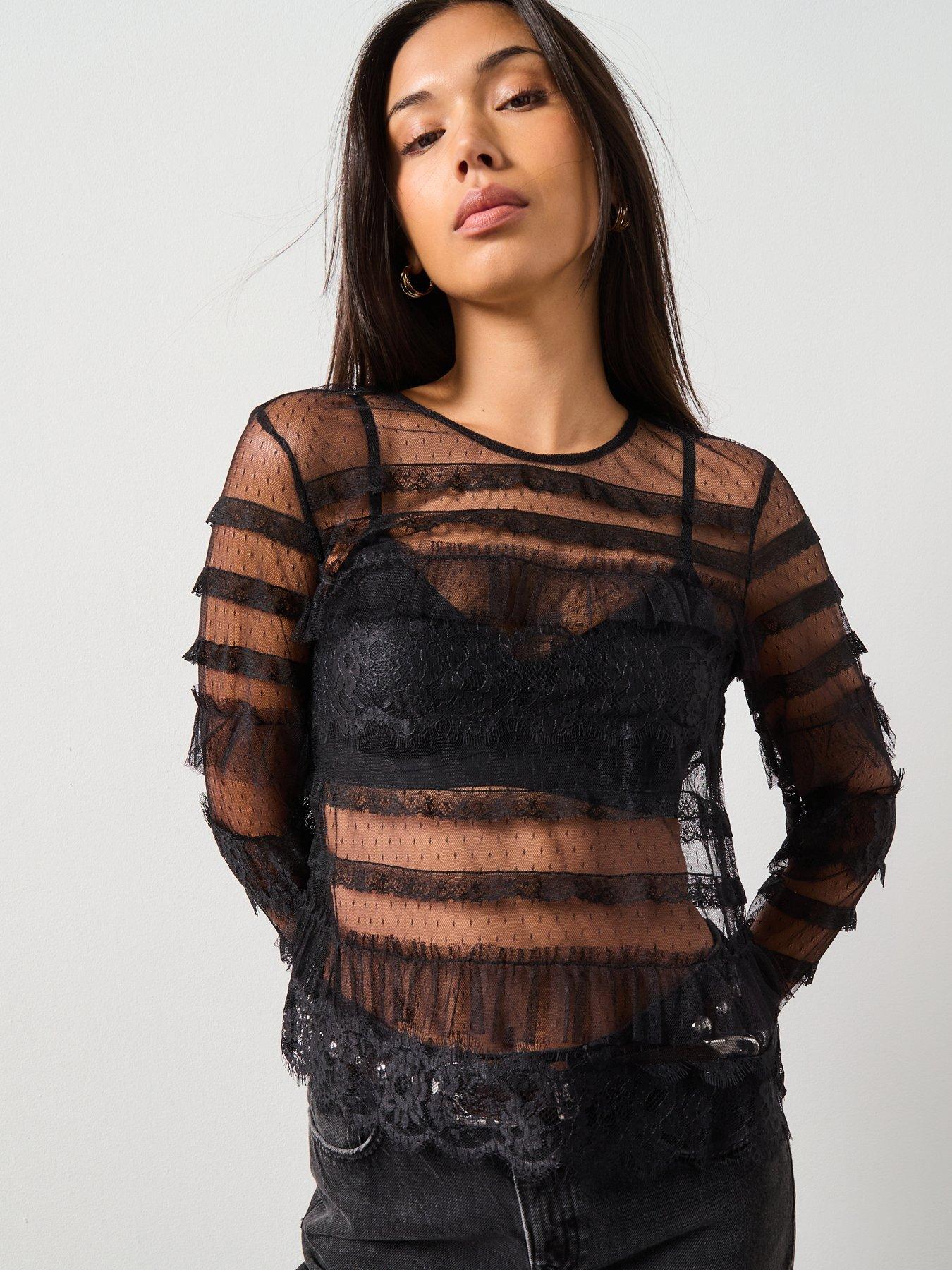 AllSaints Arlea Tulle Top - Black