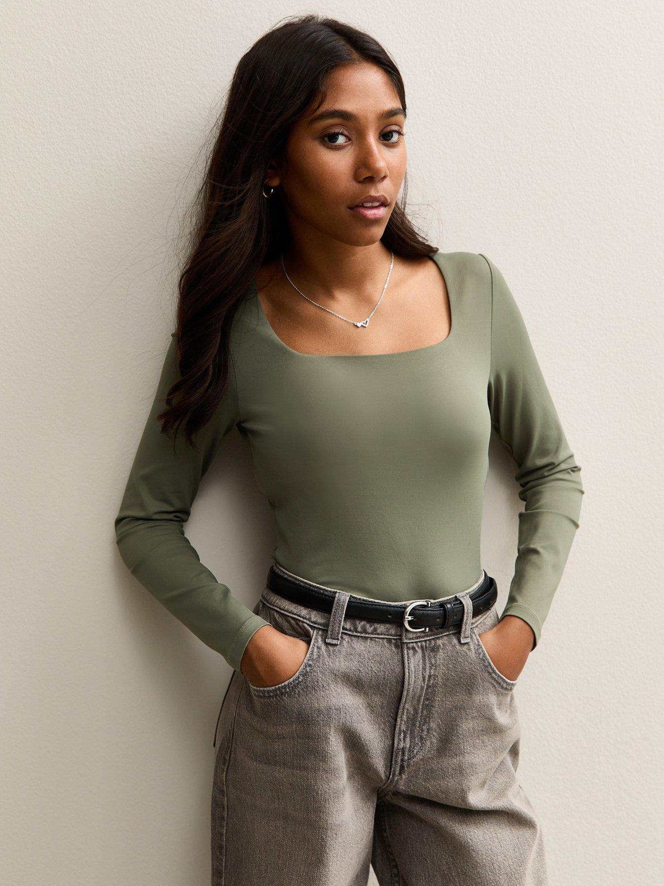 New Look 915 Girls Long Sleeve Square Neck Top - Light Khaki