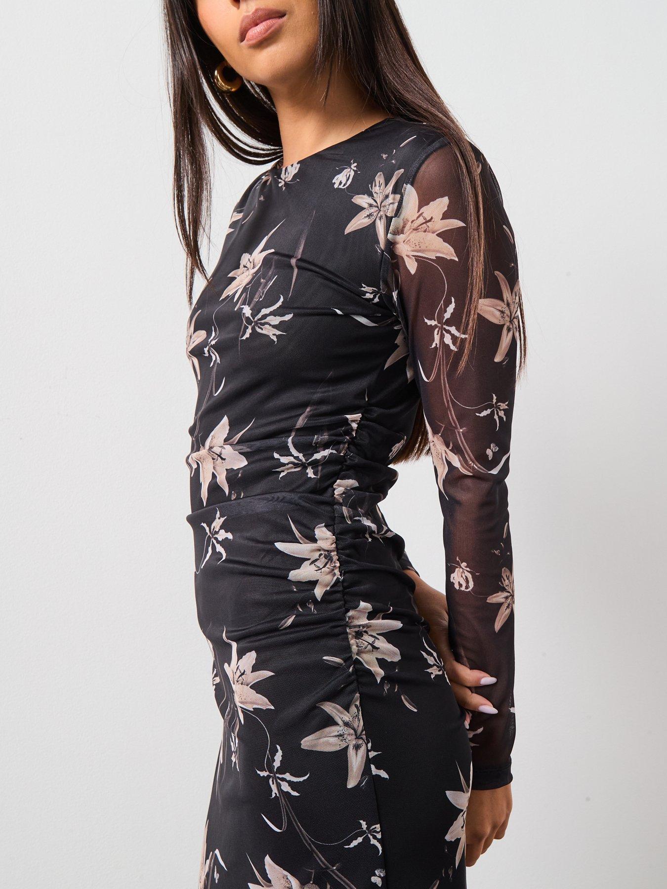 allsaints-caia-mesh-dress-dark-brownoutfit