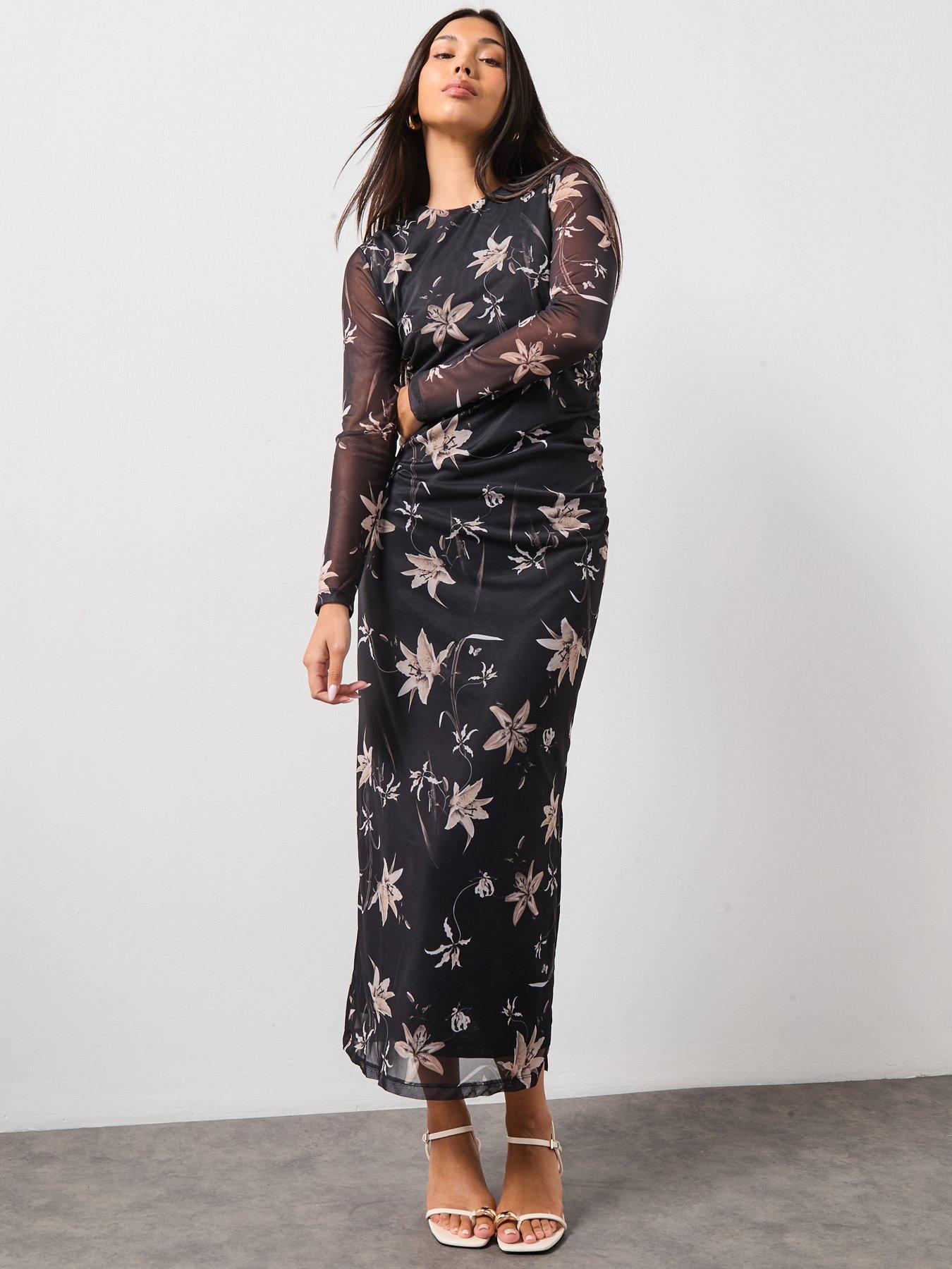 allsaints-caia-mesh-dress-dark-browndetail