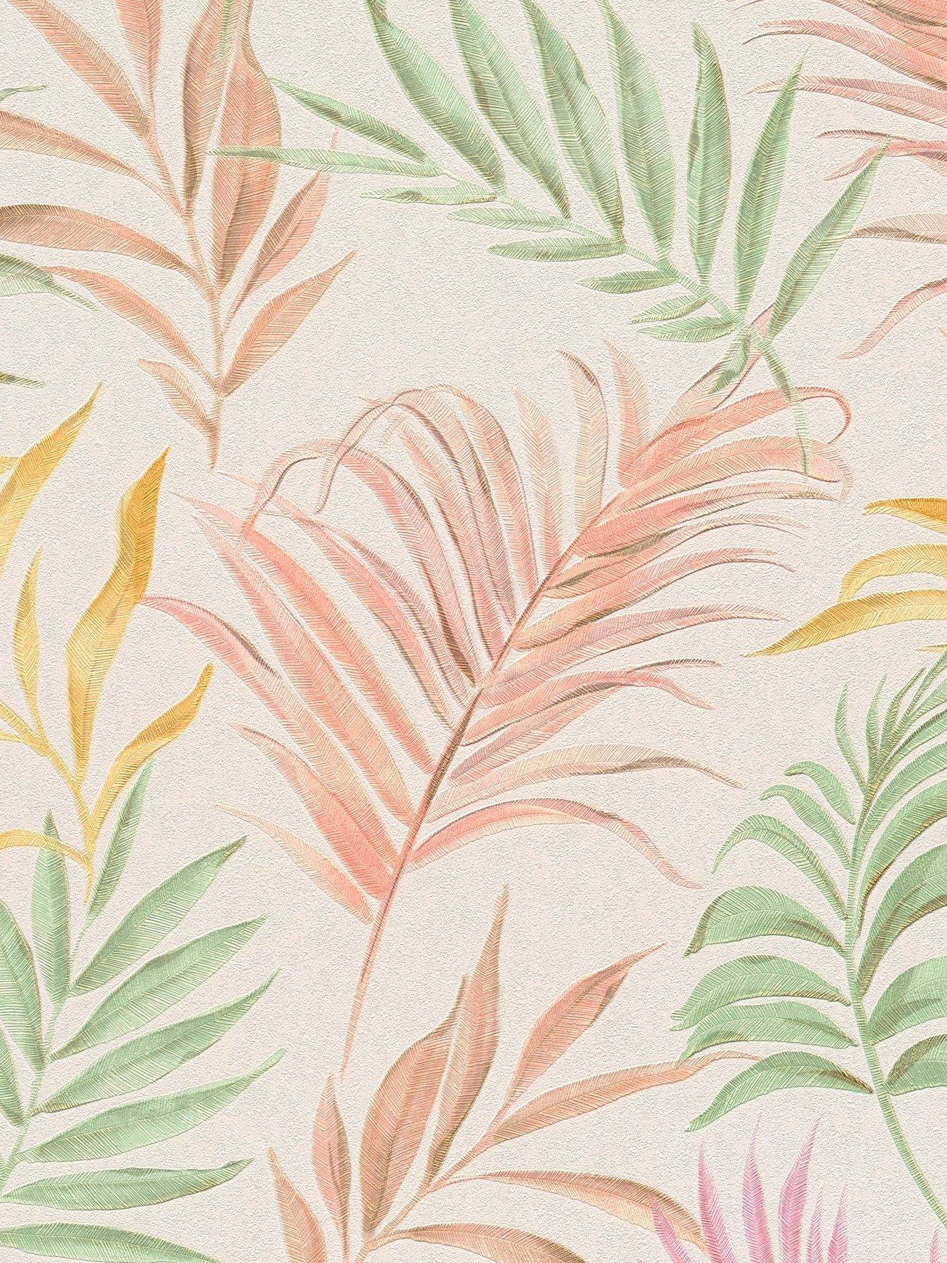 CosmoLiving by Cosmopolitan Midnight Botanica Cream Pink  Metallic Non Woven Wallpaper