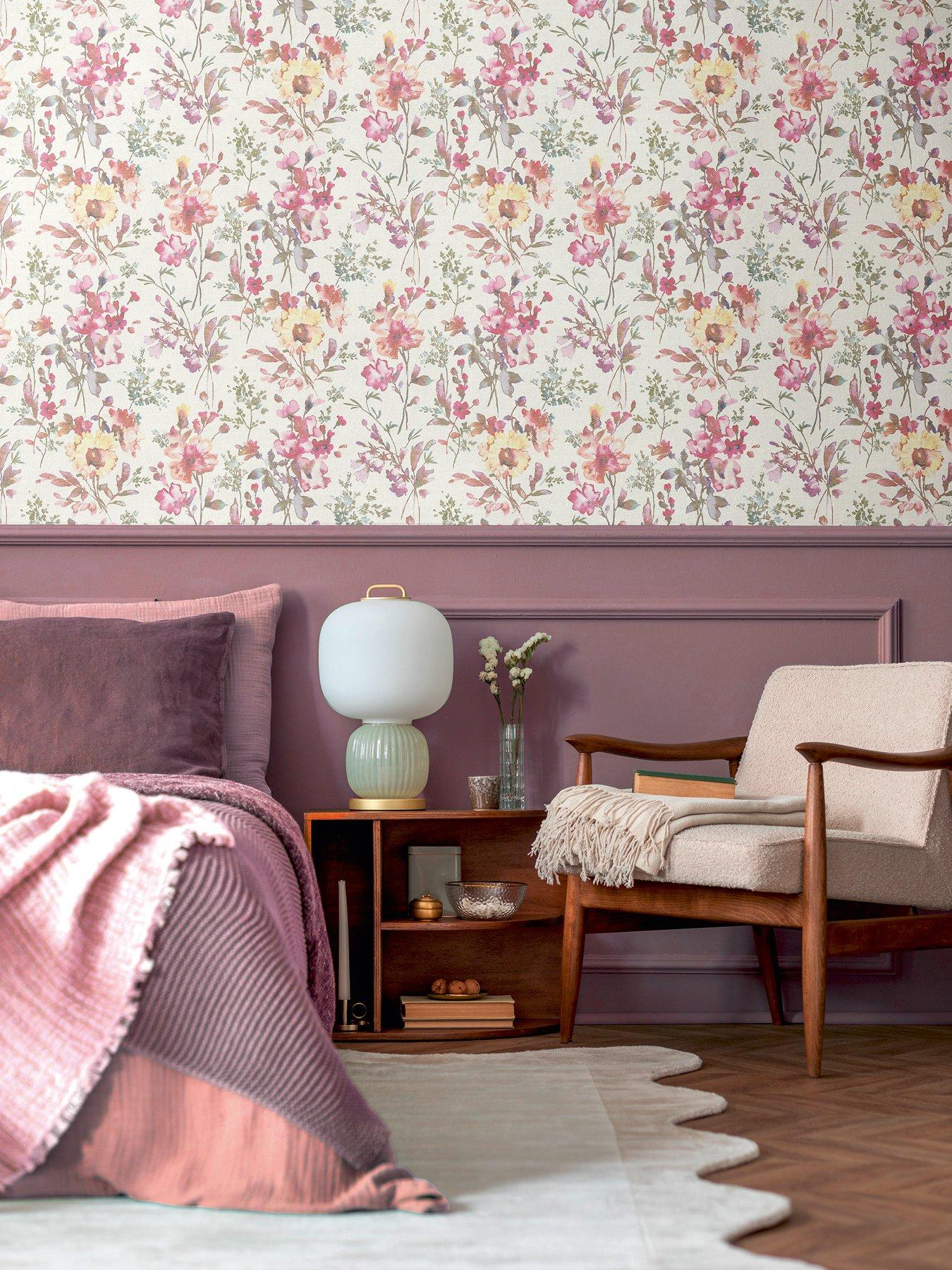 CosmoLiving by Cosmopolitan Petal Poetry  Metallic Floral Pink Non Woven Wallpaper