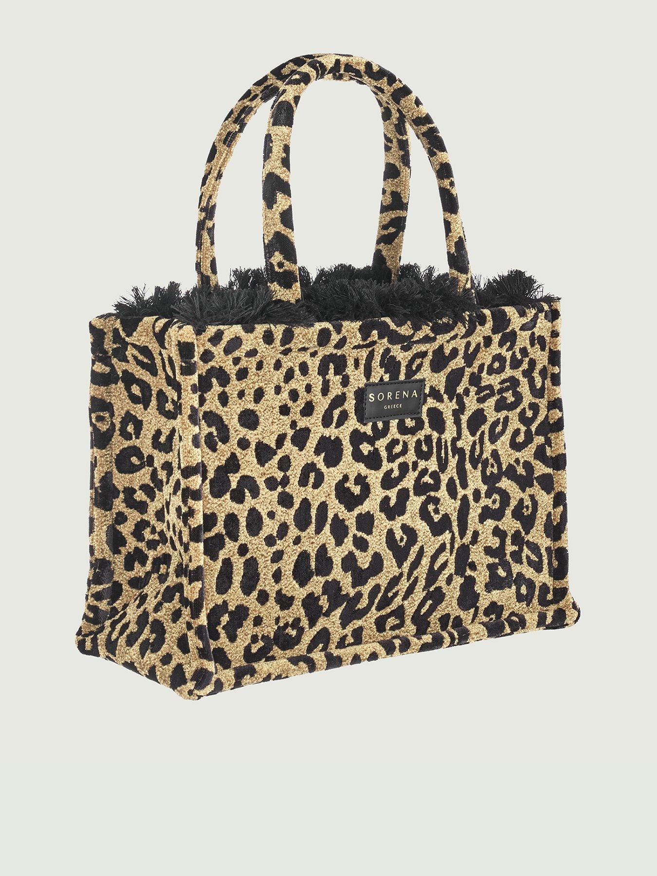 Image 2 of 4 of Sorena Leopard Velvet Medium Tote Bag - Brown