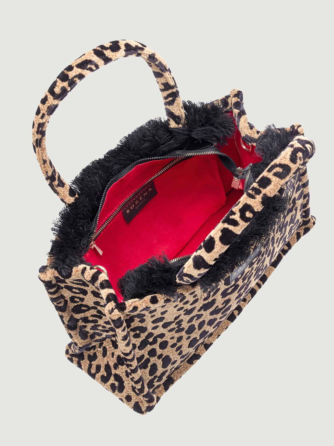 Image 4 of 4 of Sorena Leopard Velvet Medium Tote Bag - Brown