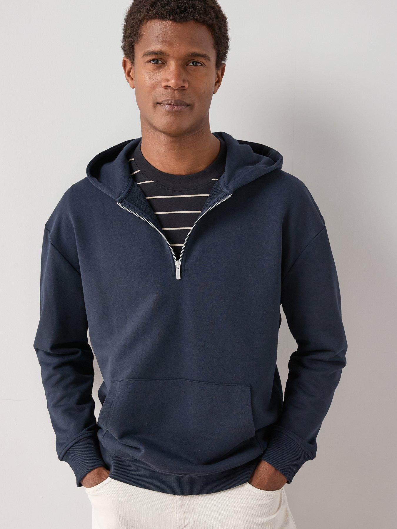 Image 1 of 7 of The Very Collection Quarter Zip Hooded Sweatshirt - Navy