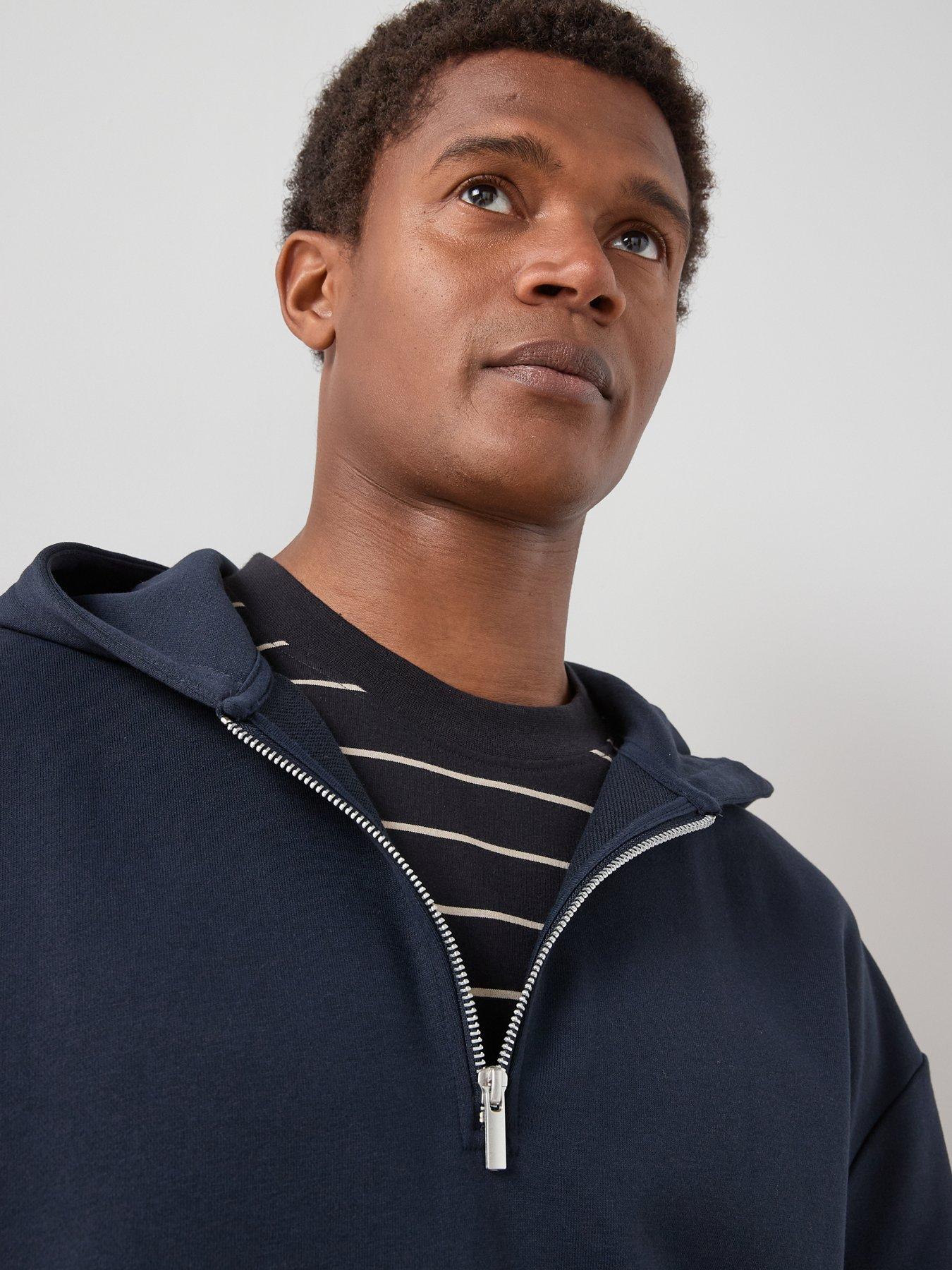 Image 4 of 7 of The Very Collection Quarter Zip Hooded Sweatshirt - Navy