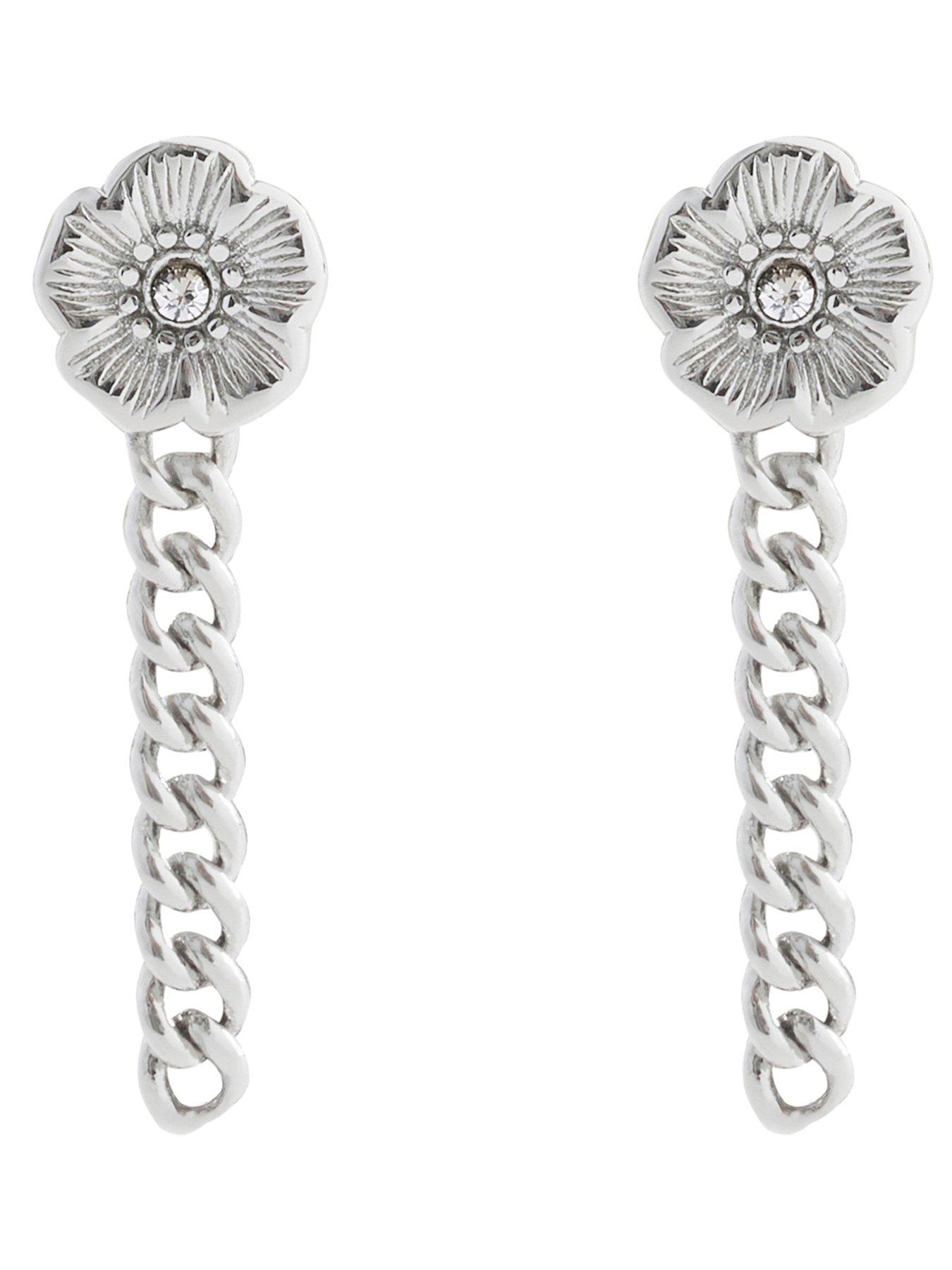 Image 1 of 3 of COACH Earring Textured Tearose Front Back - Silver
