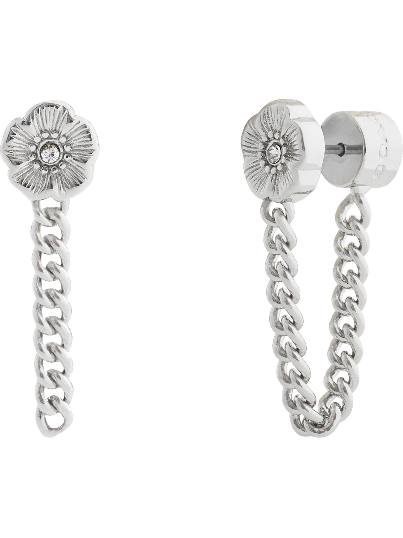 Image 3 of 3 of COACH Earring Textured Tearose Front Back - Silver