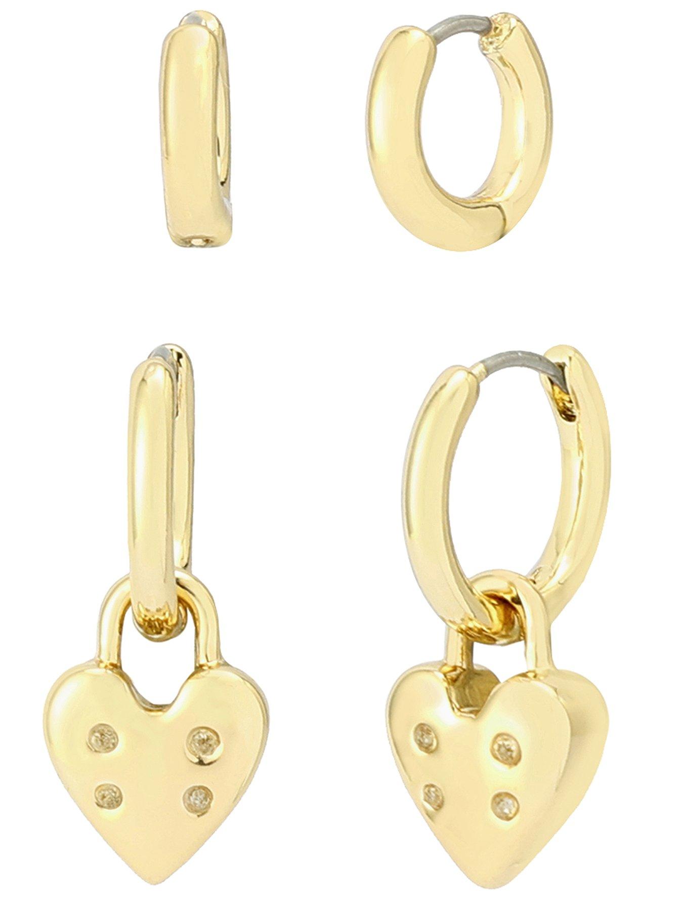 Image 1 of 3 of AllSaints Heart Huggie Earring Set