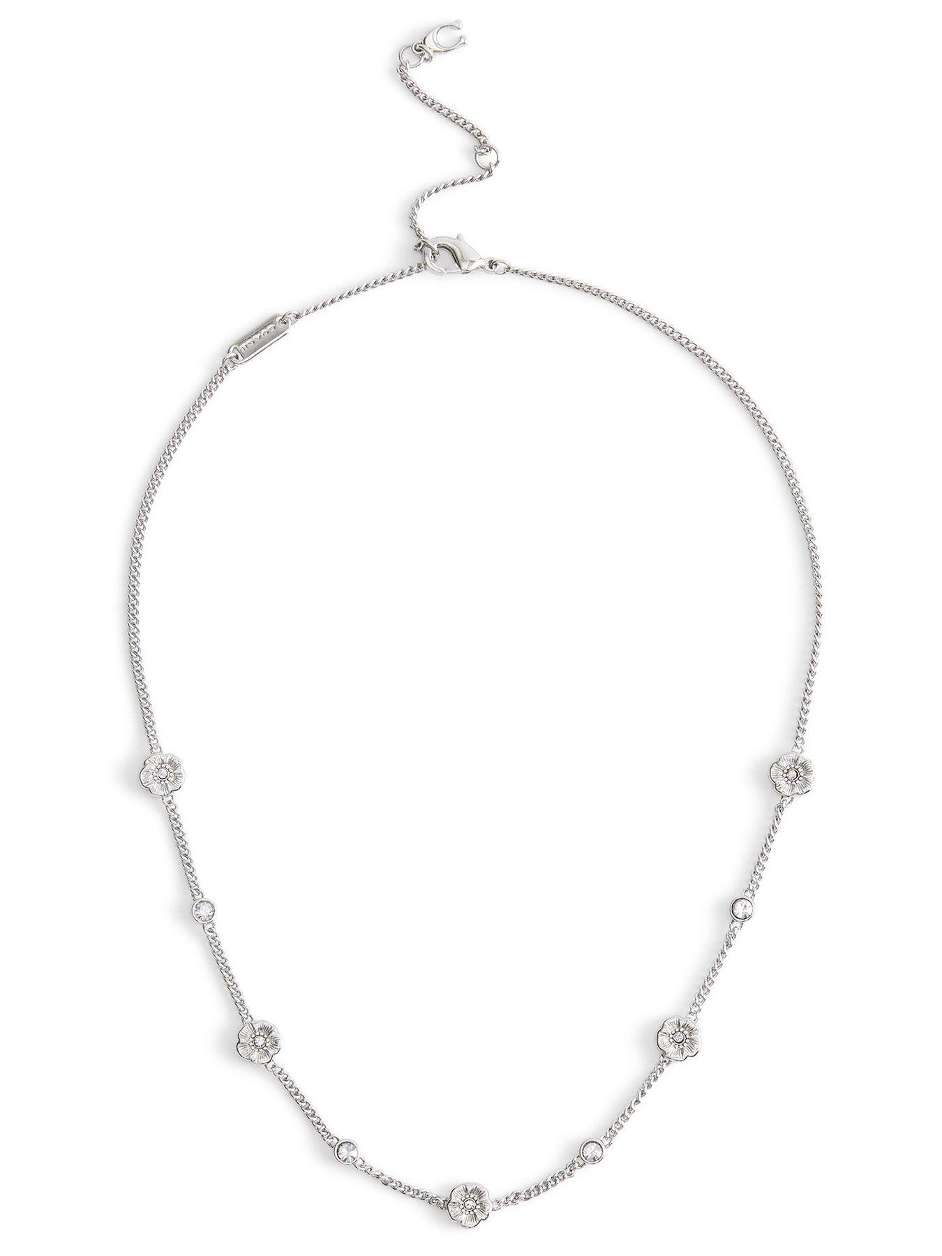 COACH Textured Tea Rose Station Necklace - Silver