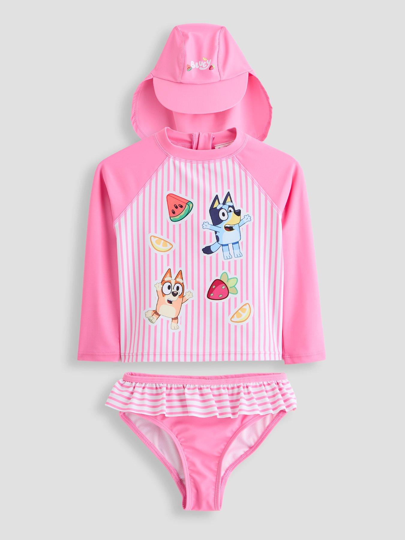 Image 1 of 5 of The Very Collection Bluey Stripe Long Sleeve Rash Vest And Hat Set - Pink