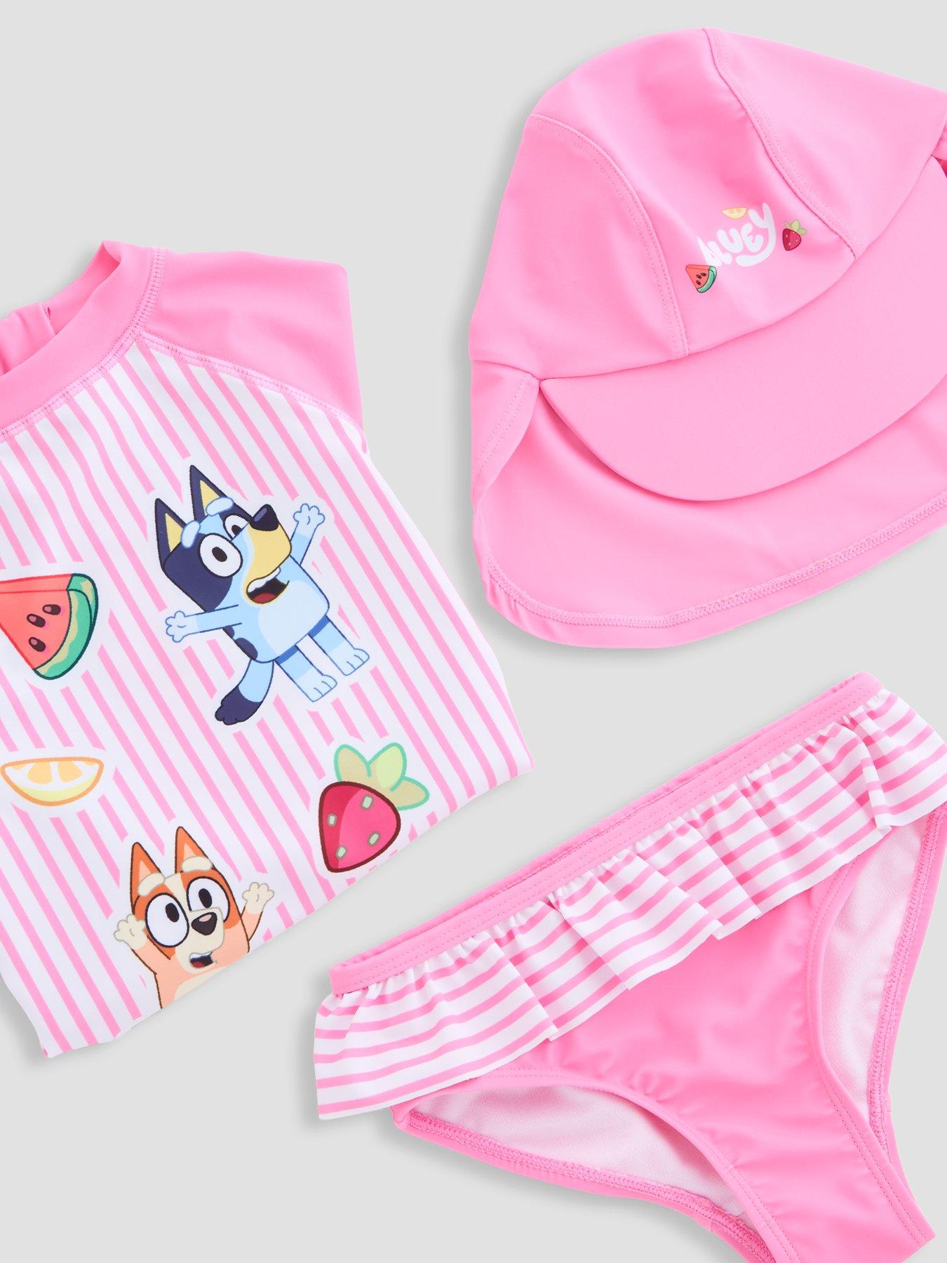 Image 5 of 5 of The Very Collection Bluey Stripe Long Sleeve Rash Vest And Hat Set - Pink