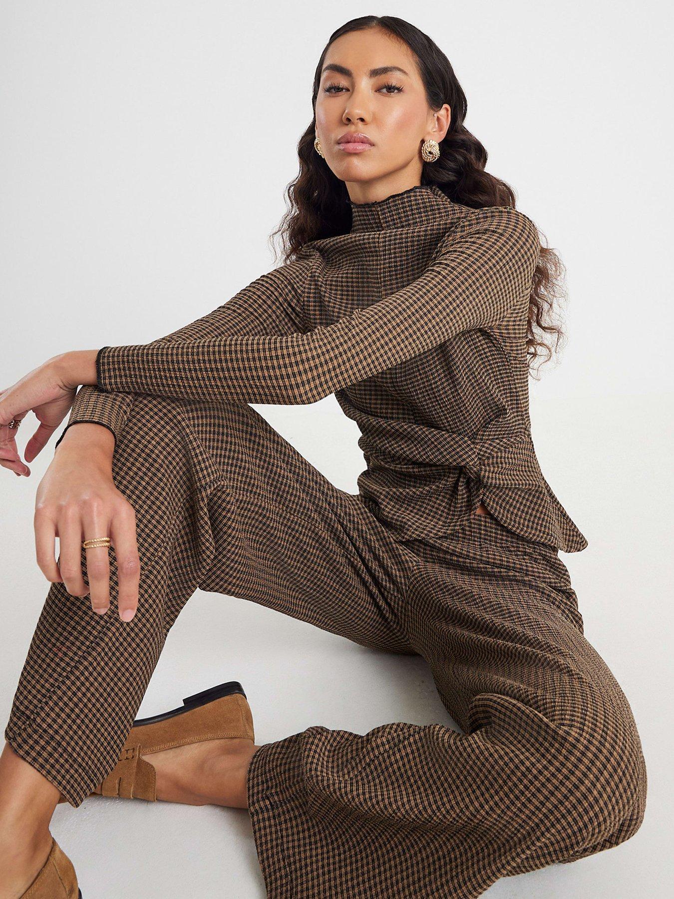 river-island-long-sleeve-twist-side-check-top-brown