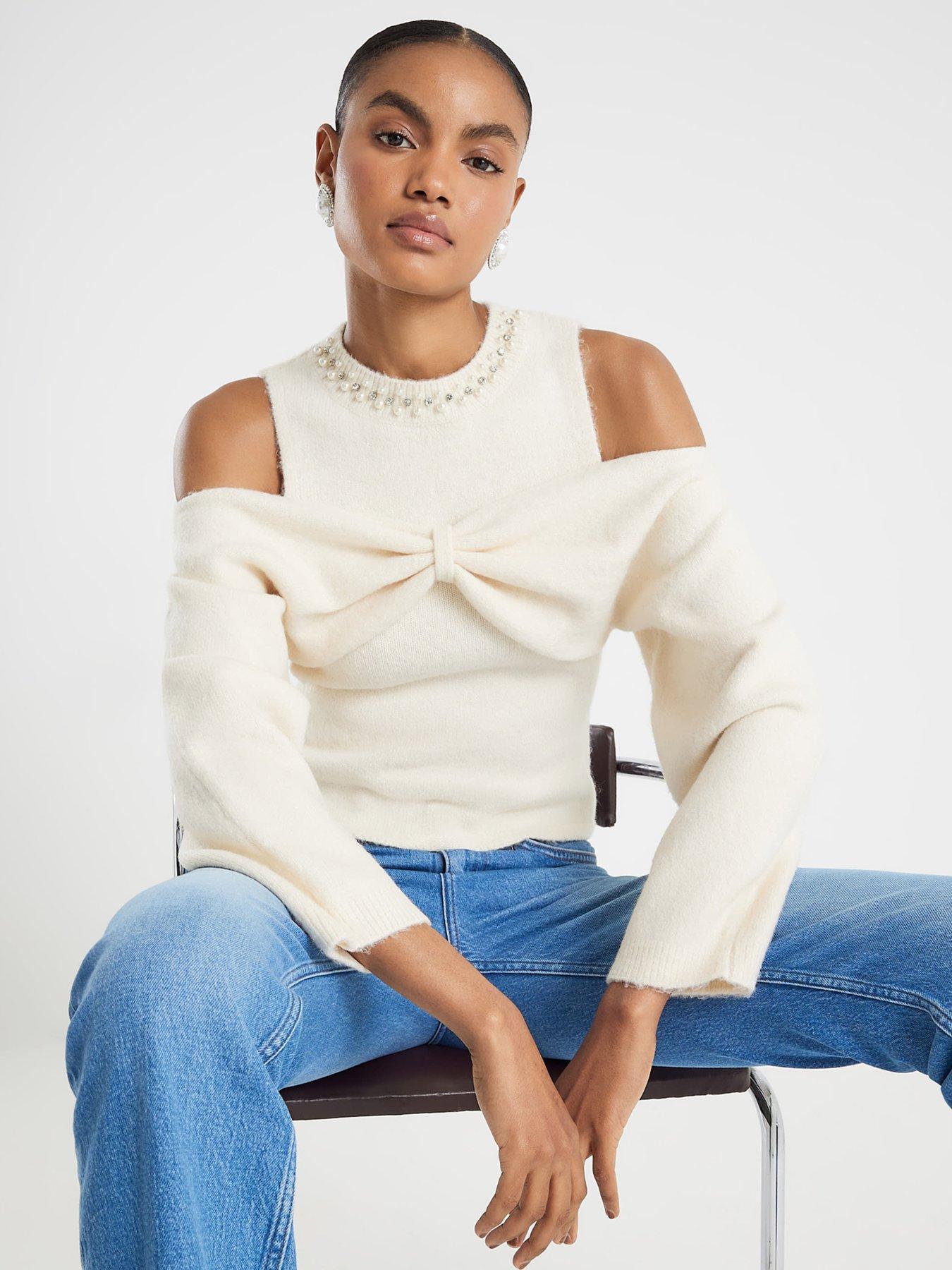 river-island-cold-shoulder-bow-top-cream