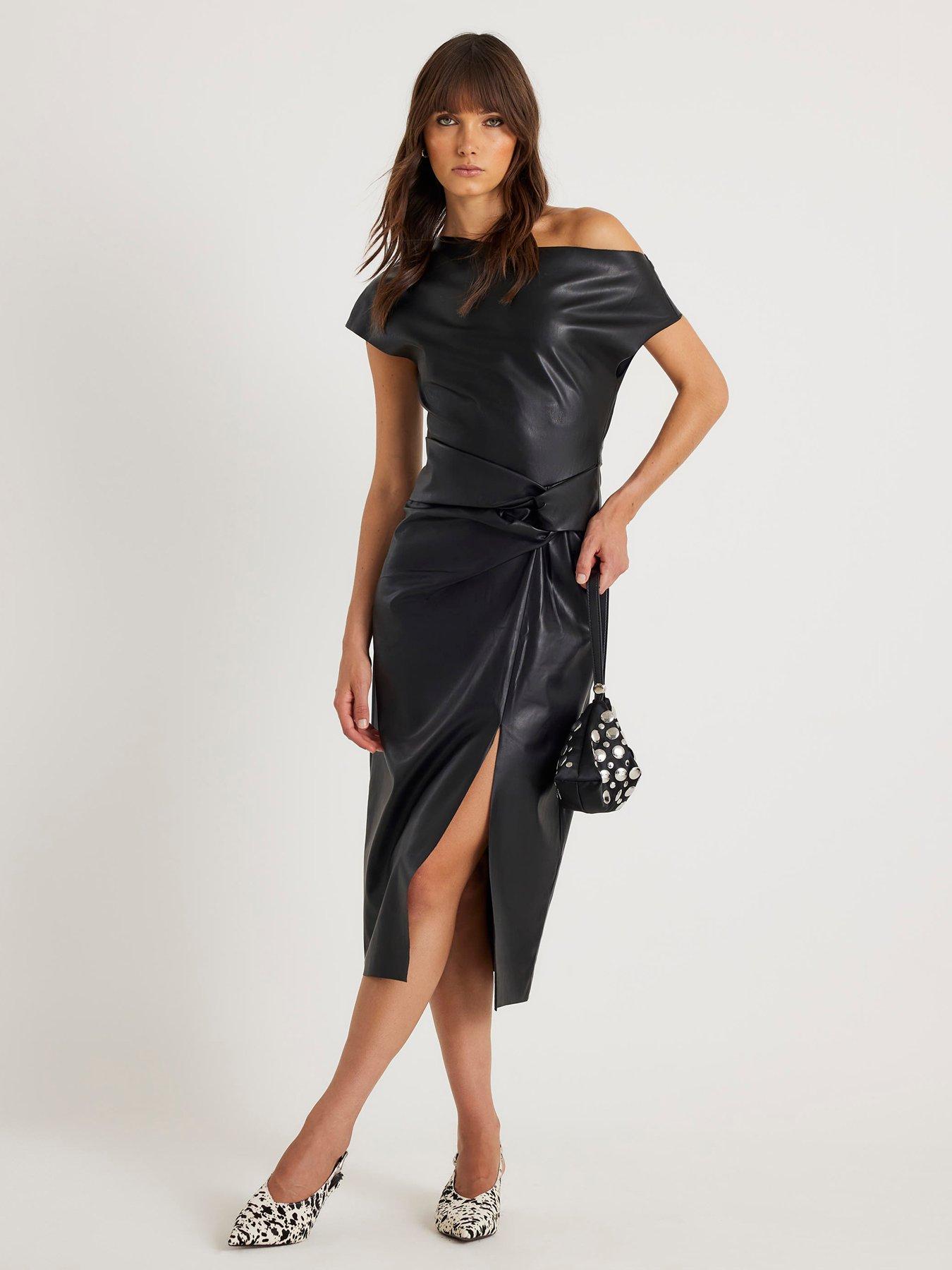 River Island Draped Knot Midi Dress - Black