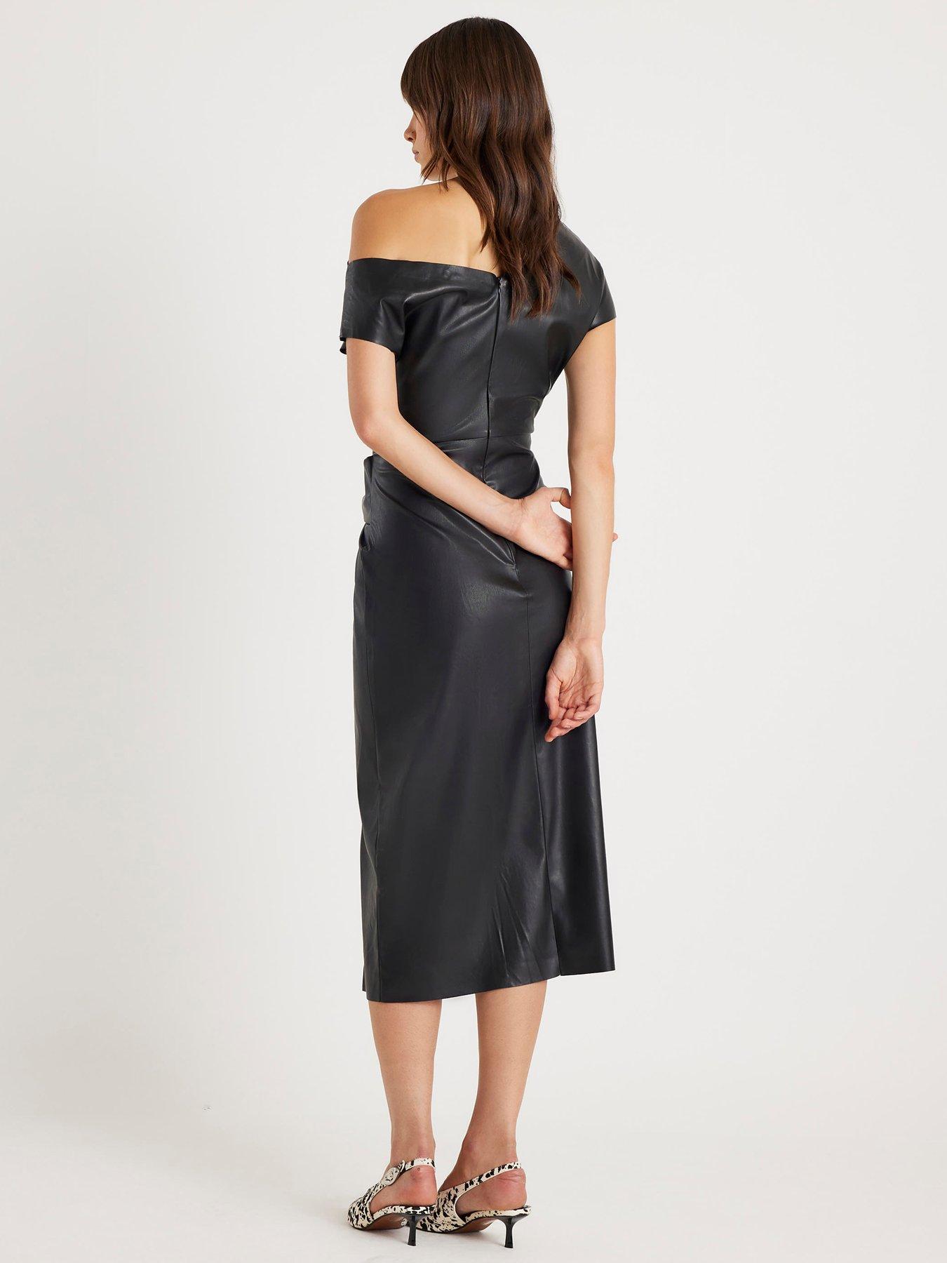 river-island-draped-knot-midi-dress-blackstillFront