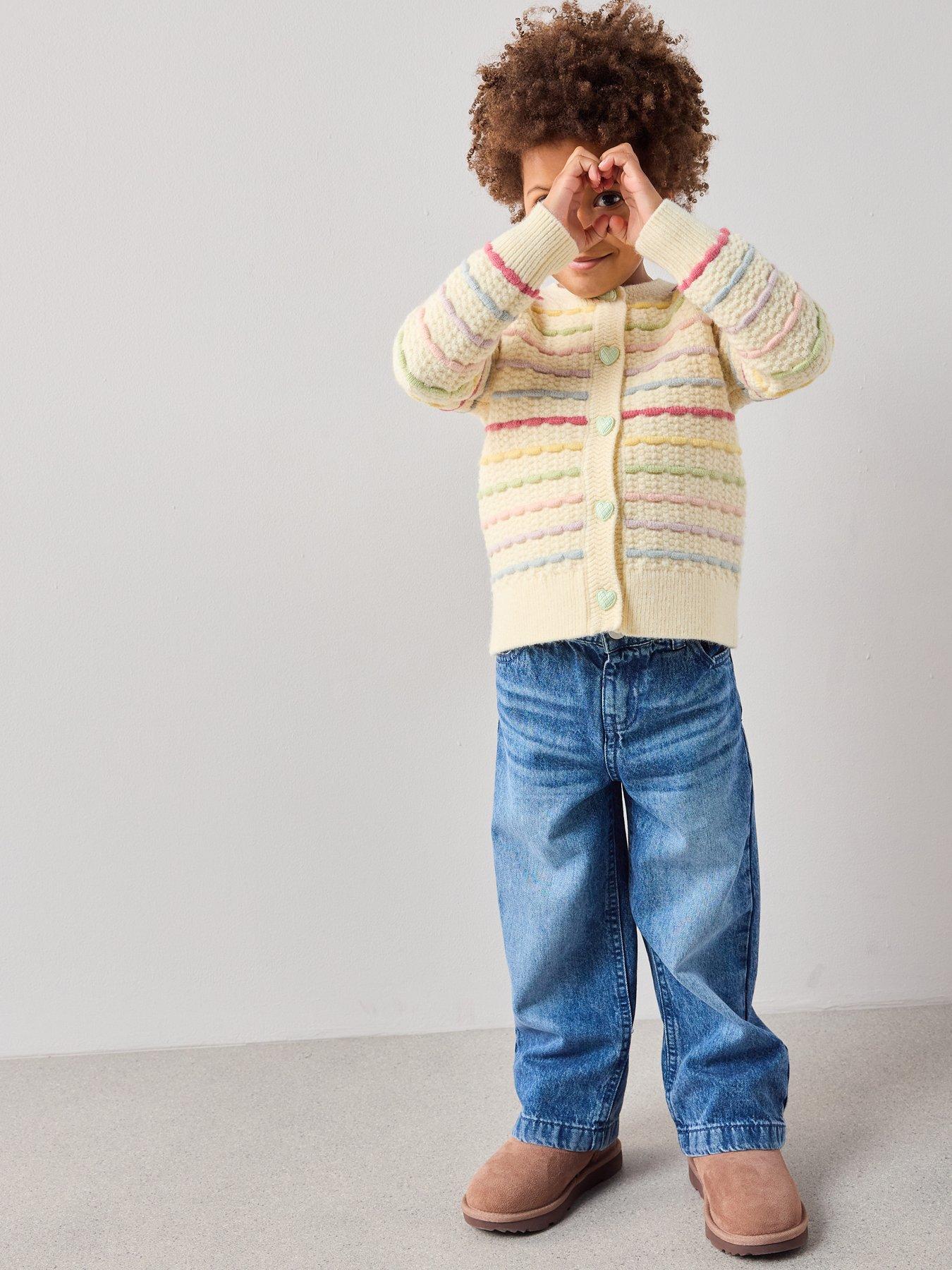 Image 3 of 7 of The Very Collection Girls Rainbow Stripe Cardigan - Cream