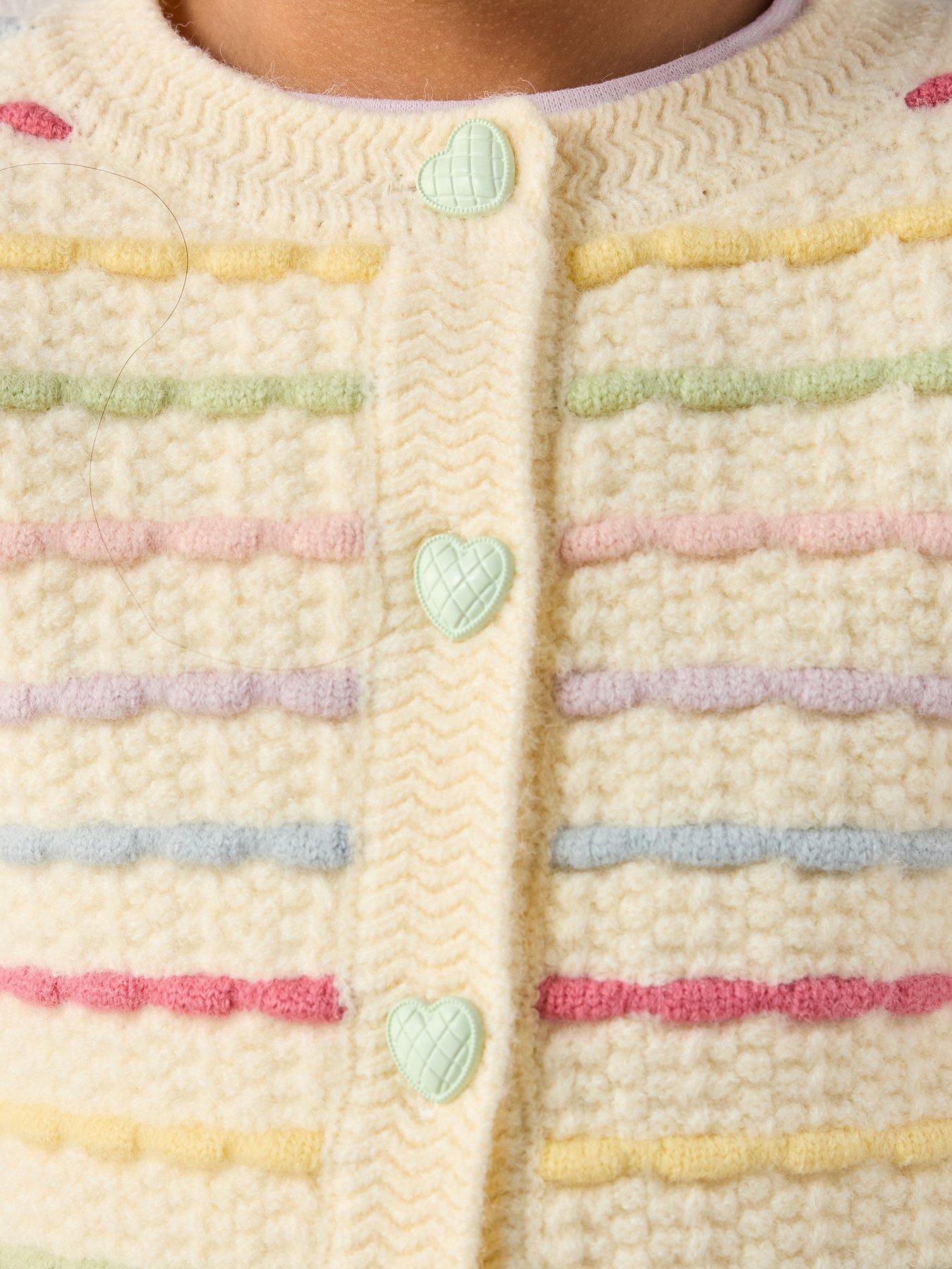 Image 4 of 7 of The Very Collection Girls Rainbow Stripe Cardigan - Cream