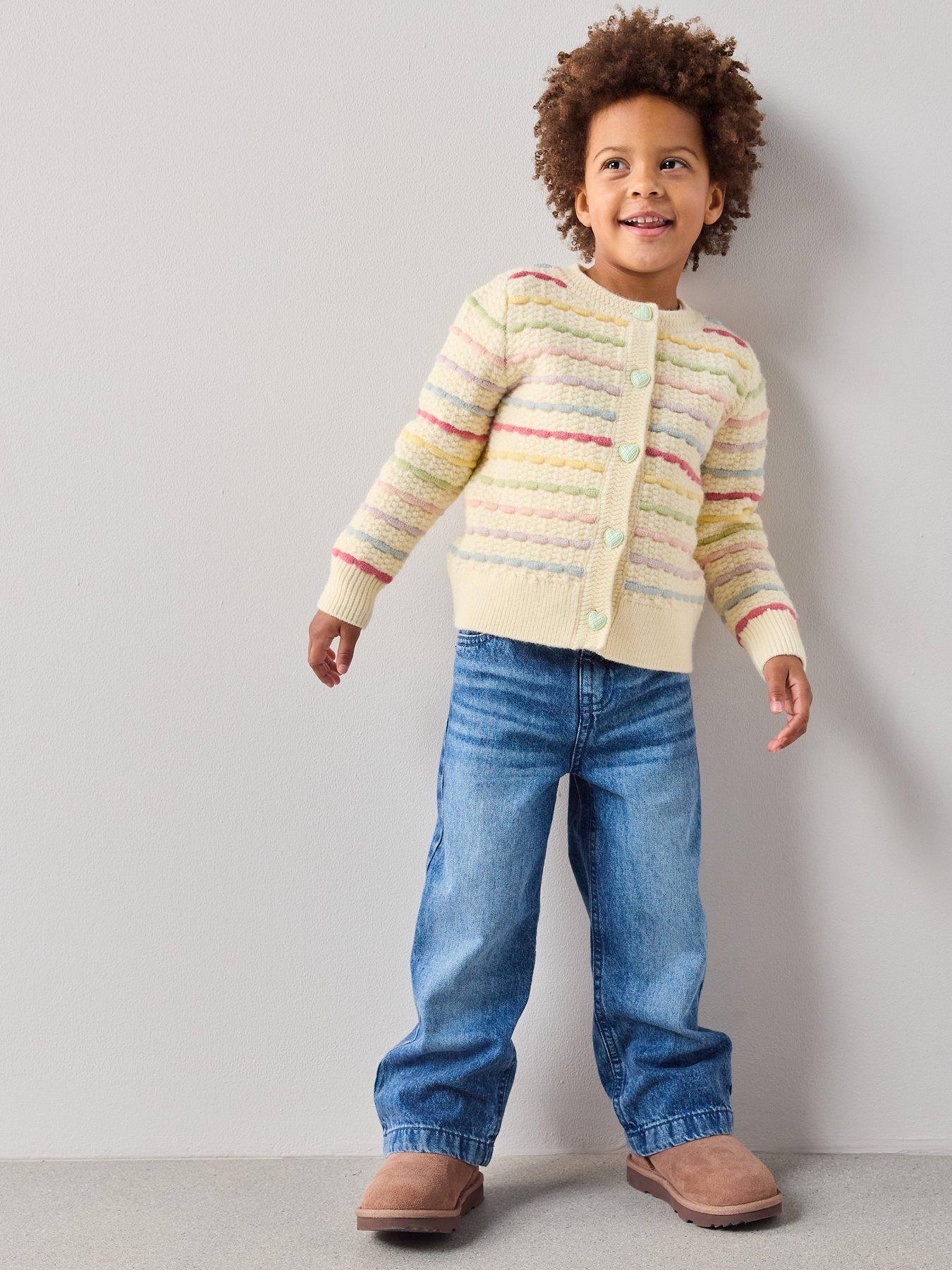 Image 6 of 7 of The Very Collection Girls Rainbow Stripe Cardigan - Cream