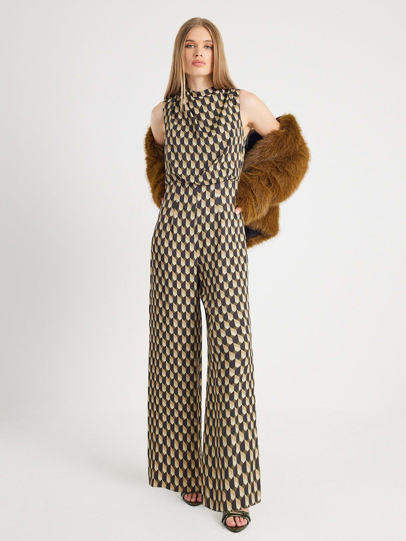 River Island Geo Drape Cowl Jumpsuit - Green