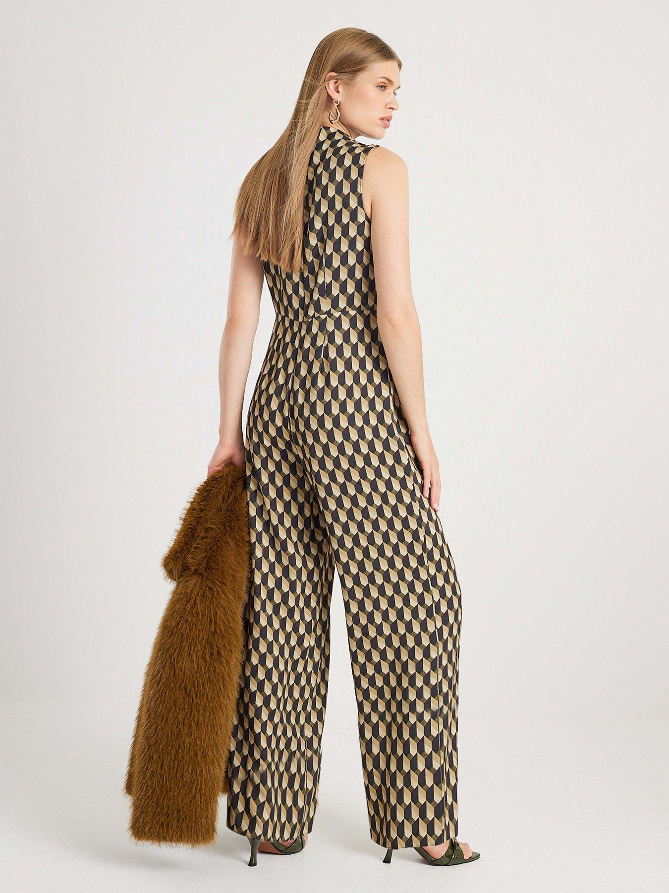 Image 2 of 4 of River Island Geo Drape Cowl Jumpsuit - Green