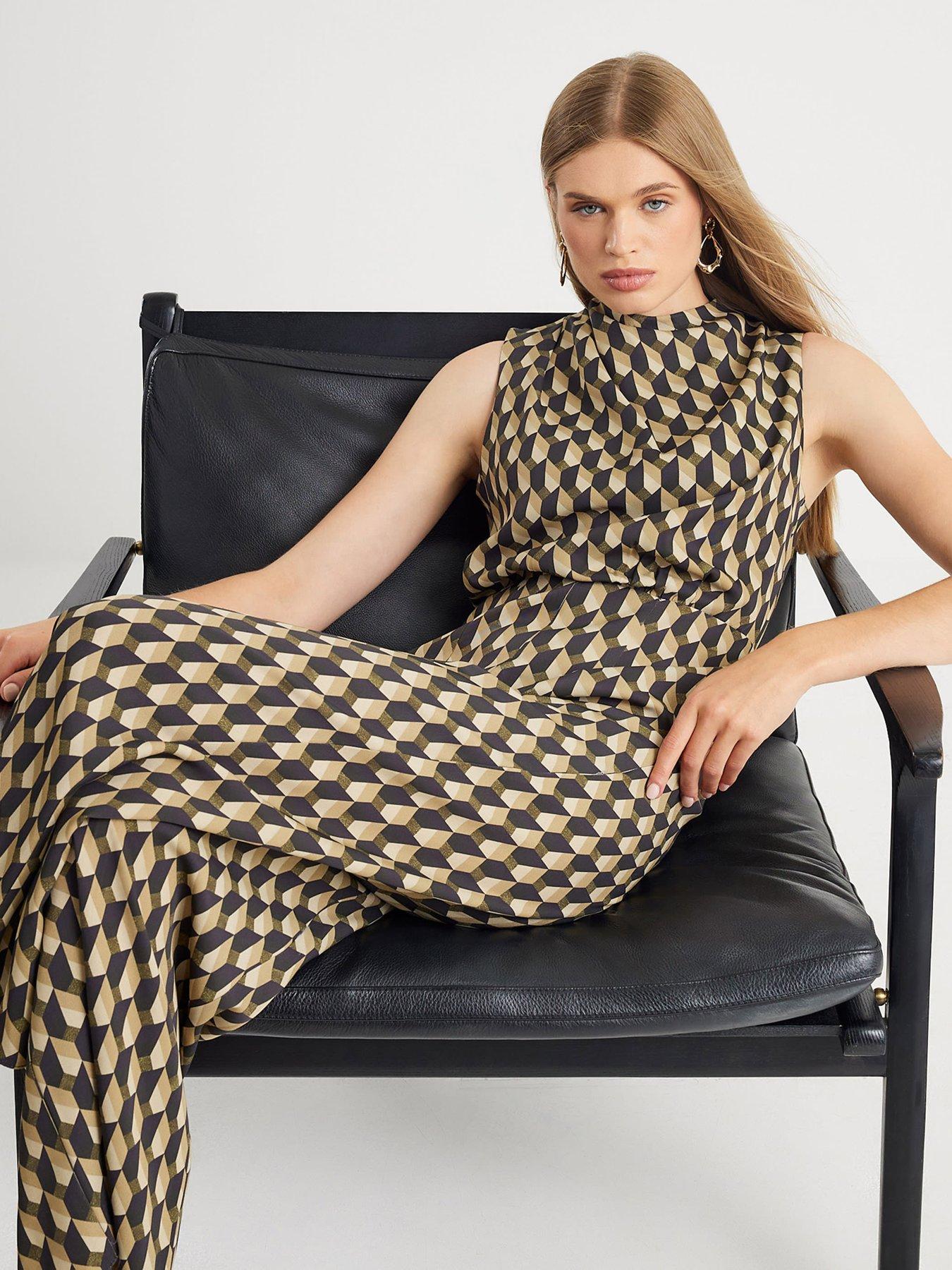 Image 3 of 4 of River Island Geo Drape Cowl Jumpsuit - Green