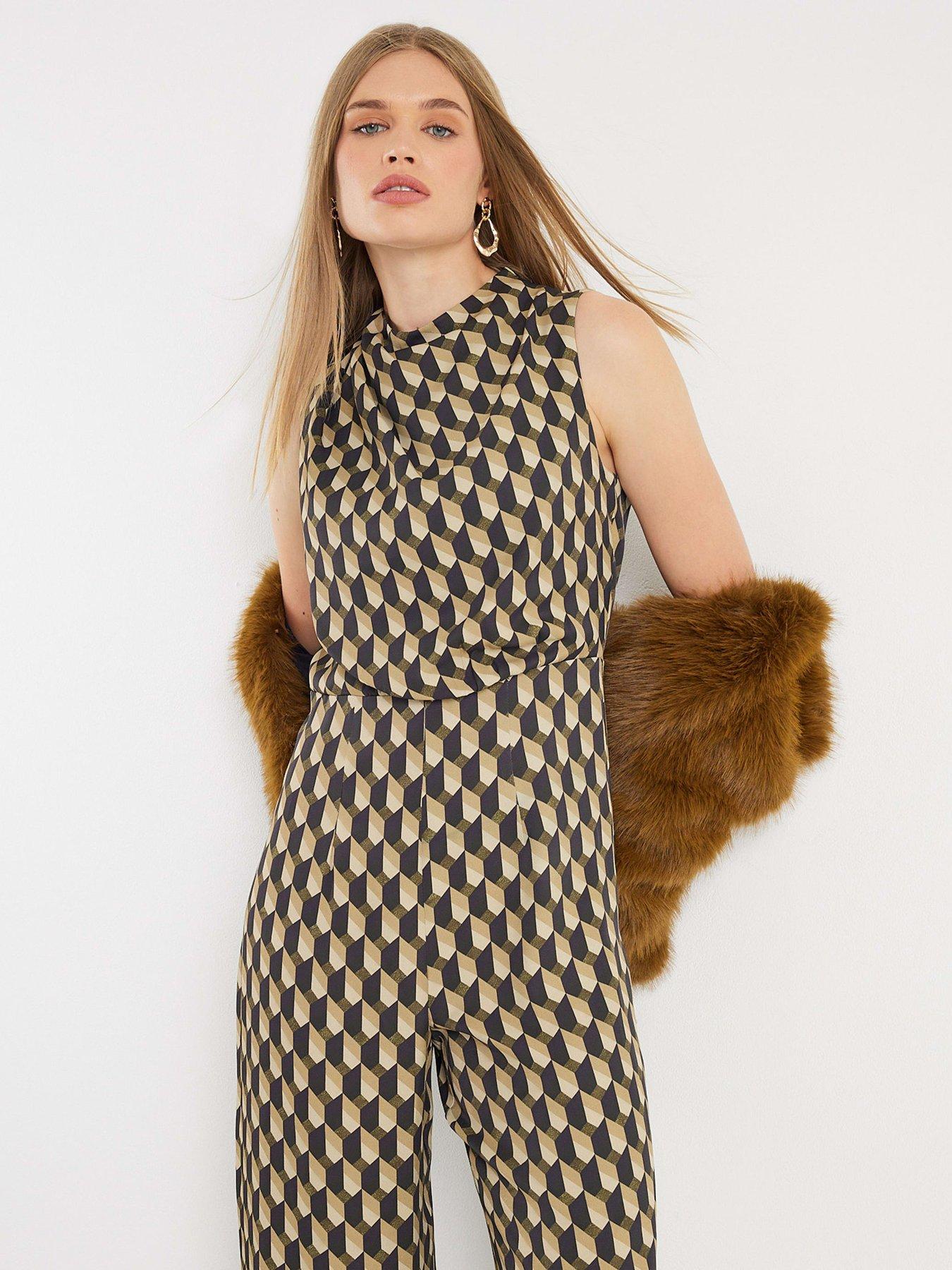 Image 4 of 4 of River Island Geo Drape Cowl Jumpsuit - Green