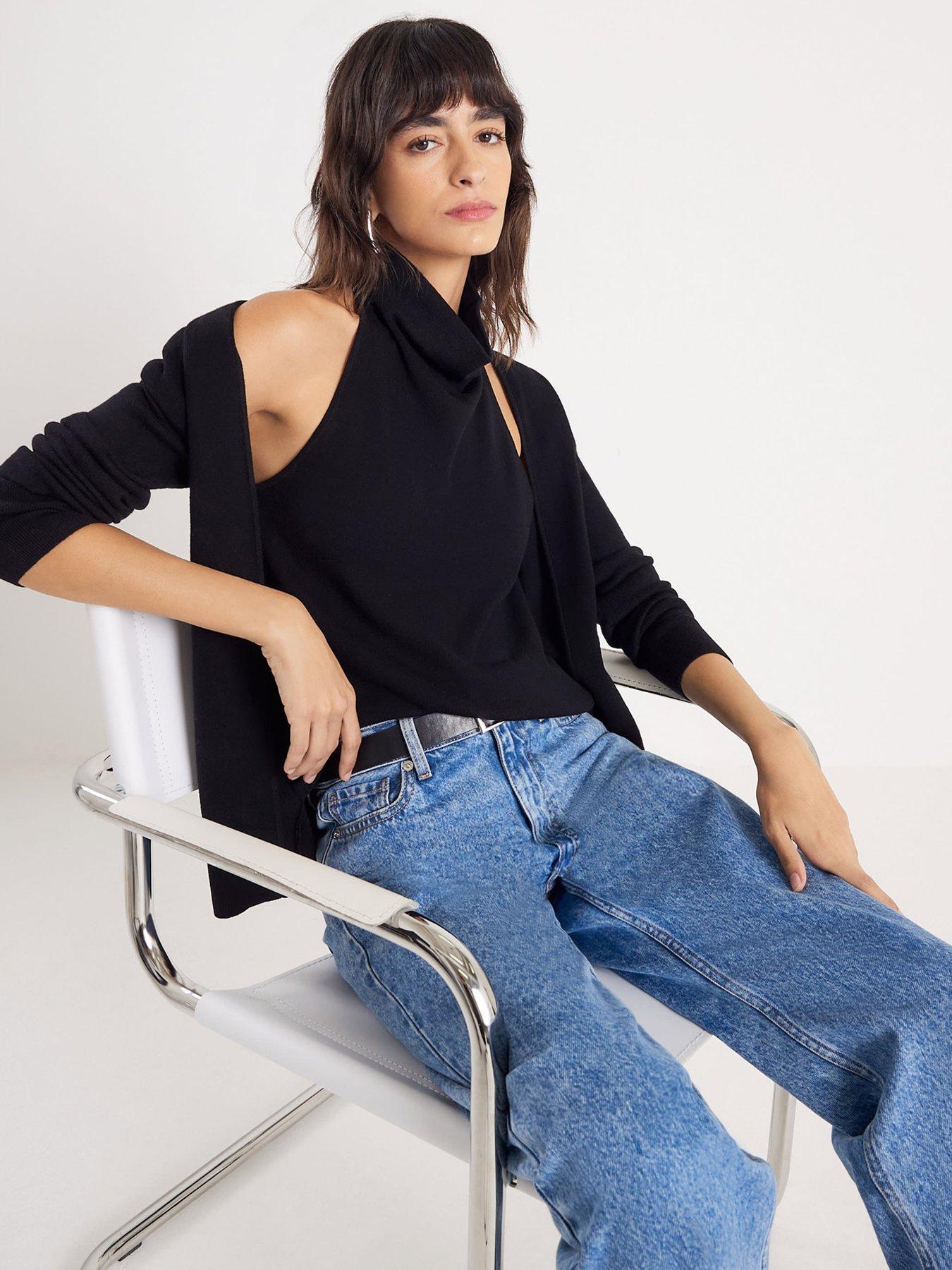 River Island Two In One Drape Knit Top - Black