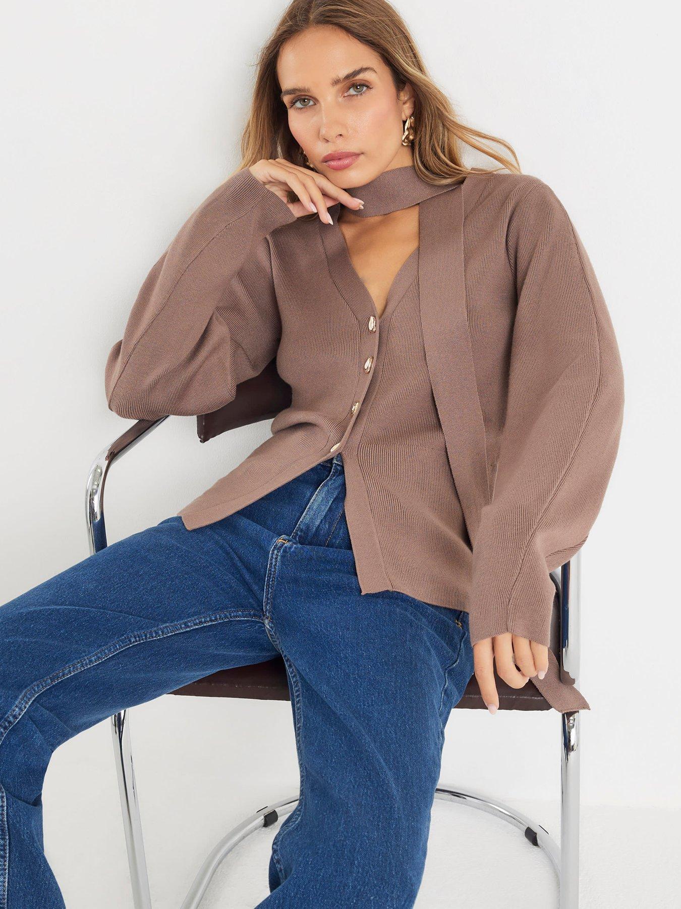 River Island Tie Neck Knit Cardigan - Brown