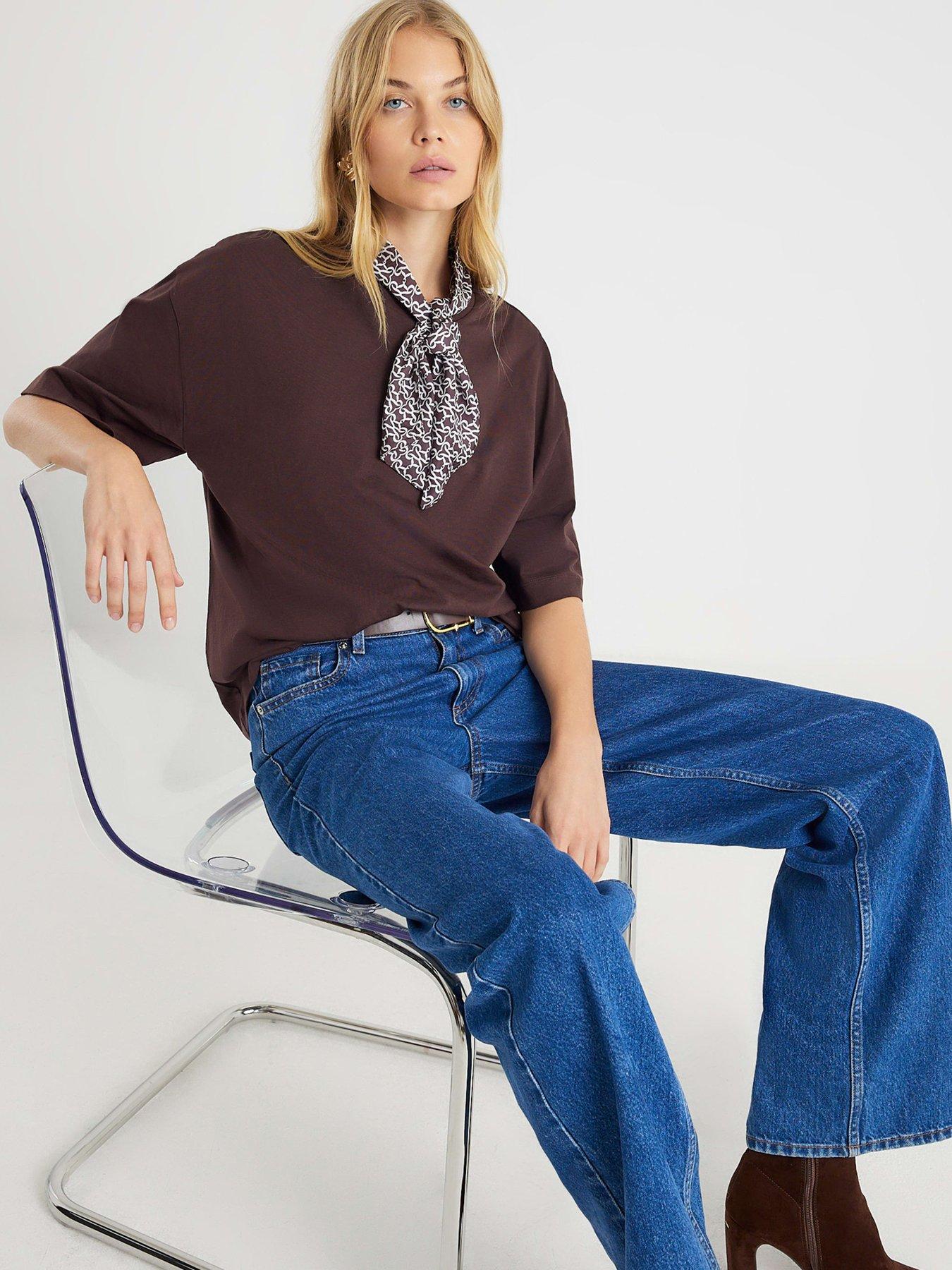 River Island Short Sleeve Scarf Print Oversized T-Shirt - Brown