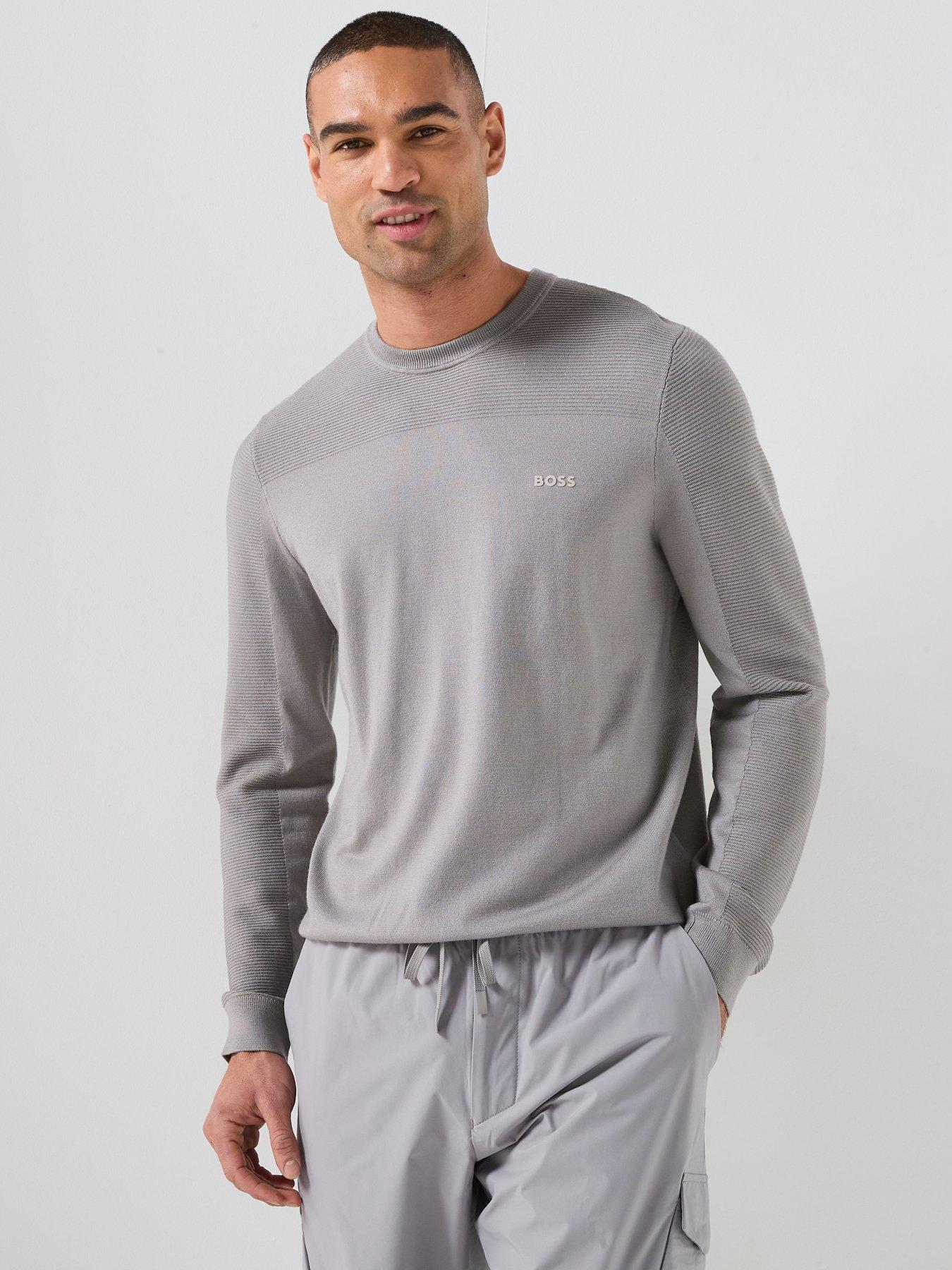 BOSS Momentum-X Merino Crew Knitted Jumper - Grey