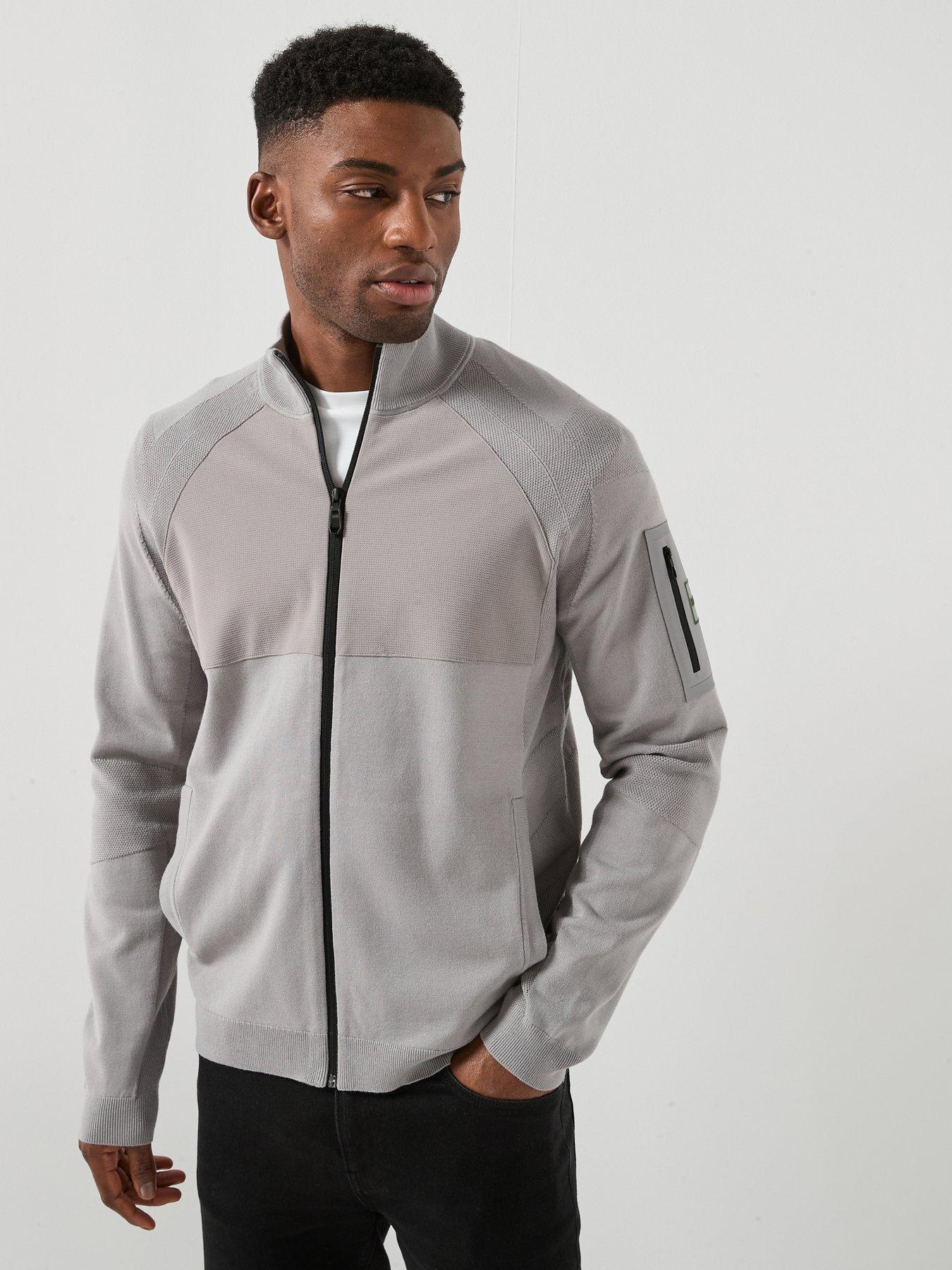 BOSS Tour Hybrid Full Zip Knitted Jumper - Grey