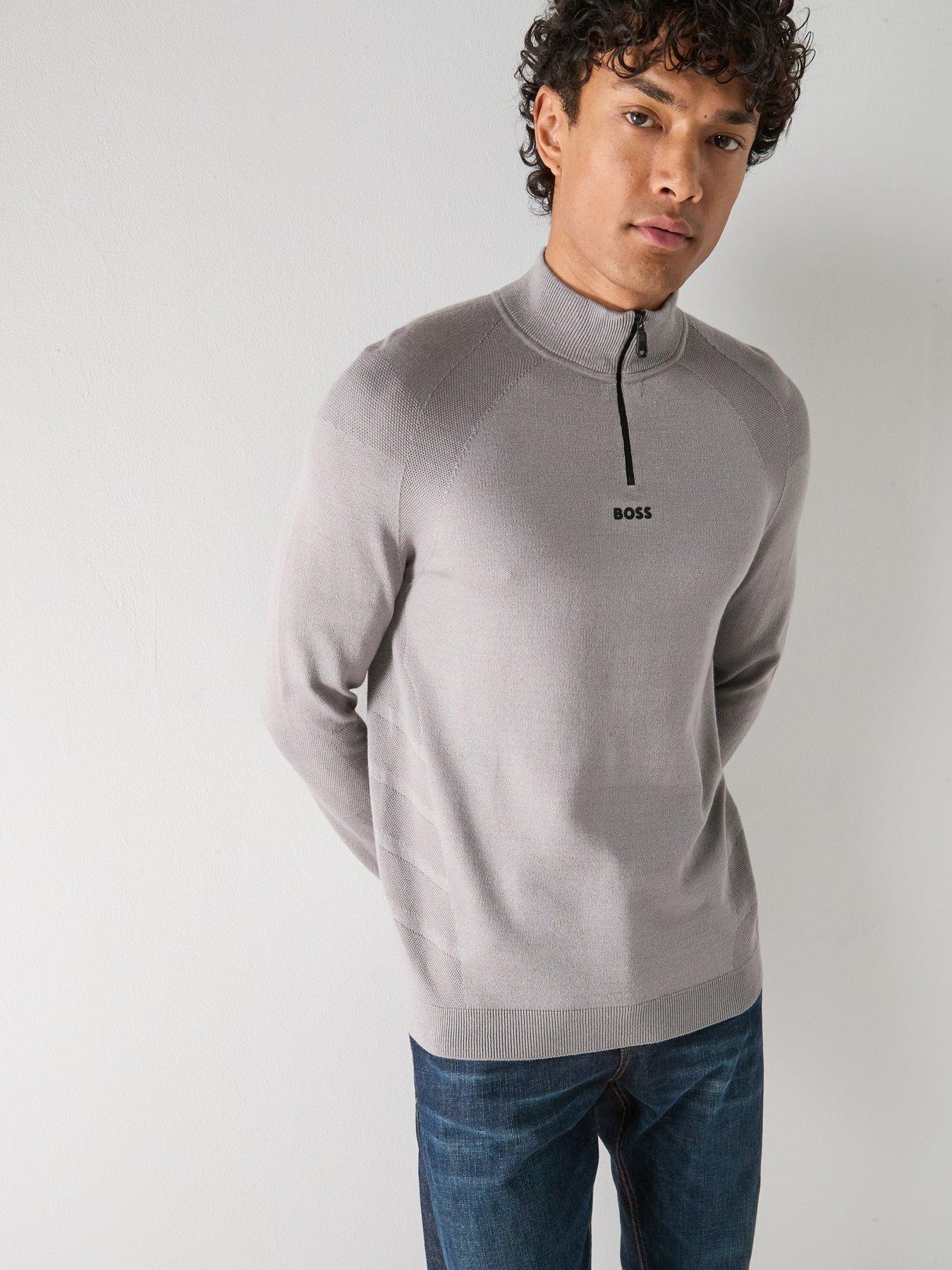 BOSS Seamless Quarter Zip Knitted Jumper - Grey