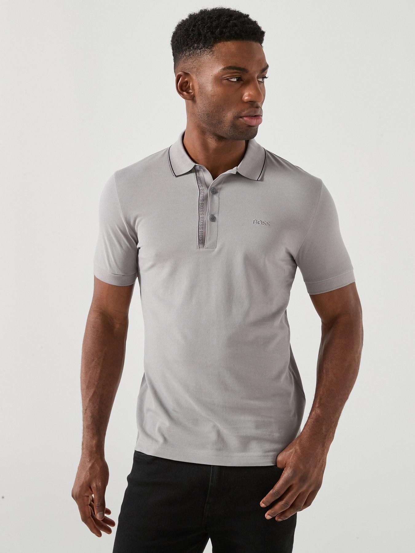 BOSS Paule 4 Slim Fit Tipped Polo Shirt - Grey