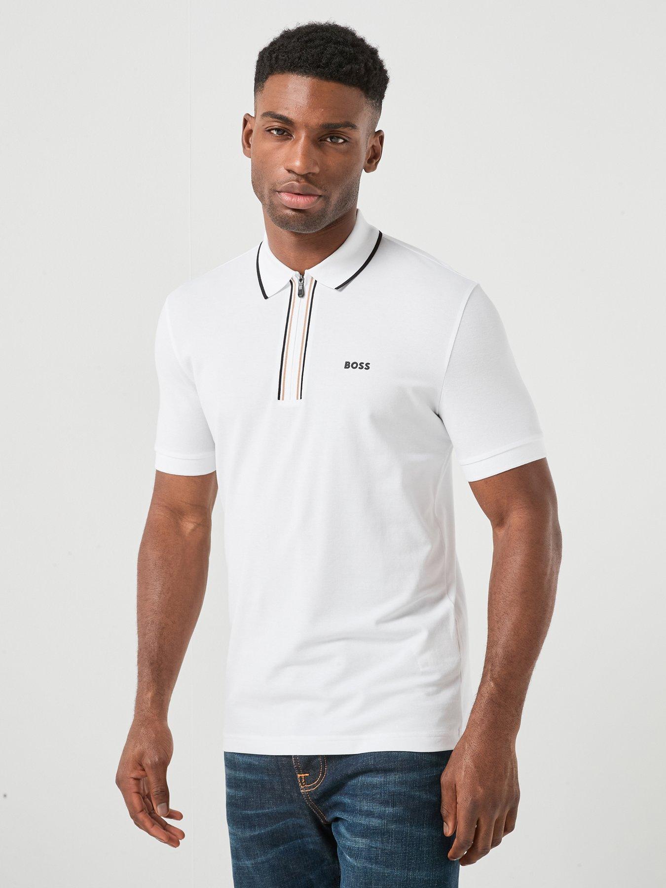 Image 1 of 5 of BOSS Philix 1/4 Zip Polo Shirt - White
