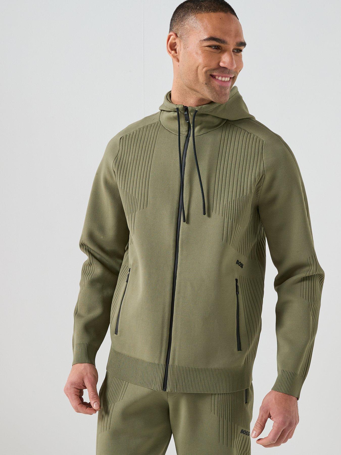 Image 6 of 6 of BOSS Boss Kn_active Push Knitted Zip Through Hoodie - Green