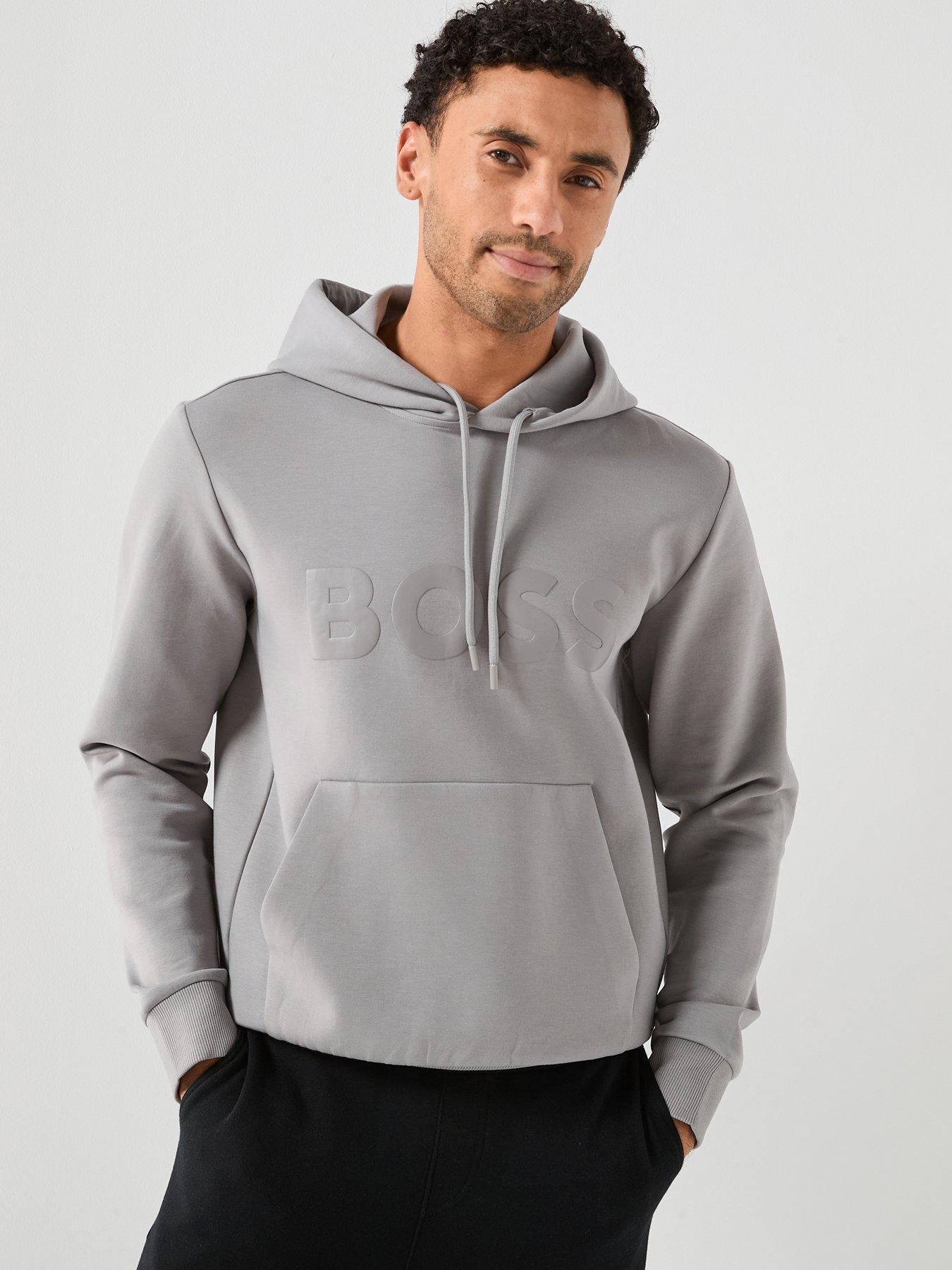 BOSS Soody Tonal Logo Regular Fit Hoodie - Grey