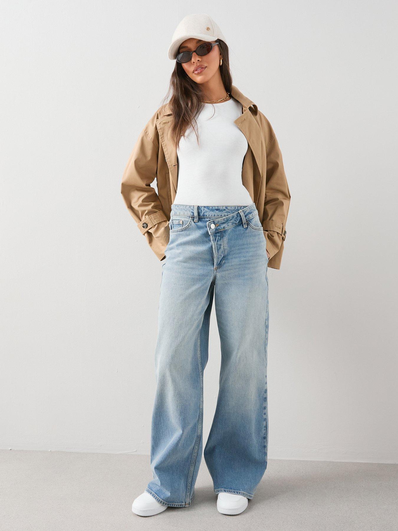 The Very Collection Wrap Front Wide Leg Jeans - Mid Wash