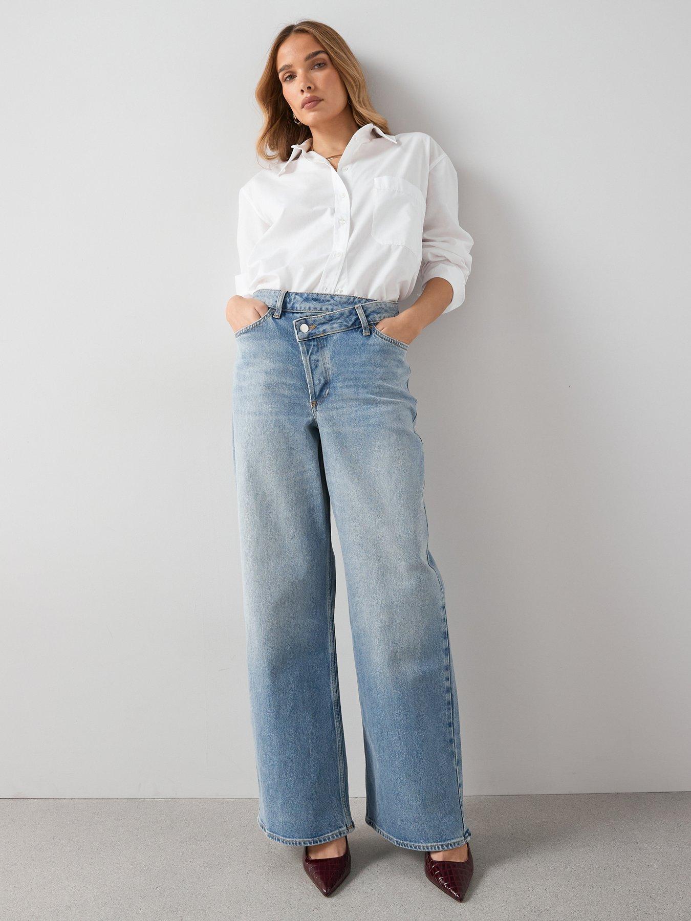 Image 1 of 6 of The Very Collection Wrap Front Wide Leg Jeans - Mid Wash
