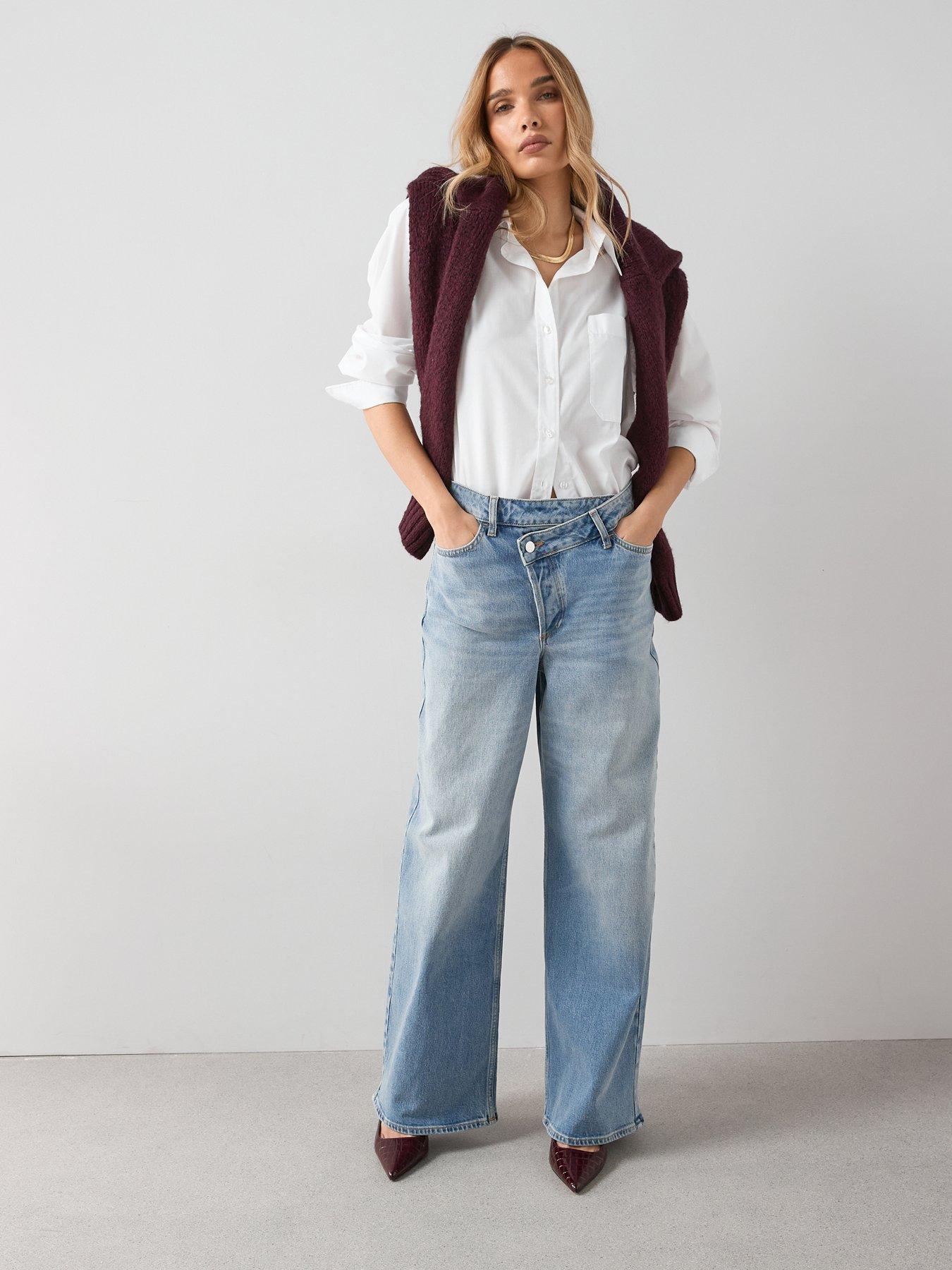 Image 3 of 6 of The Very Collection Wrap Front Wide Leg Jeans - Mid Wash