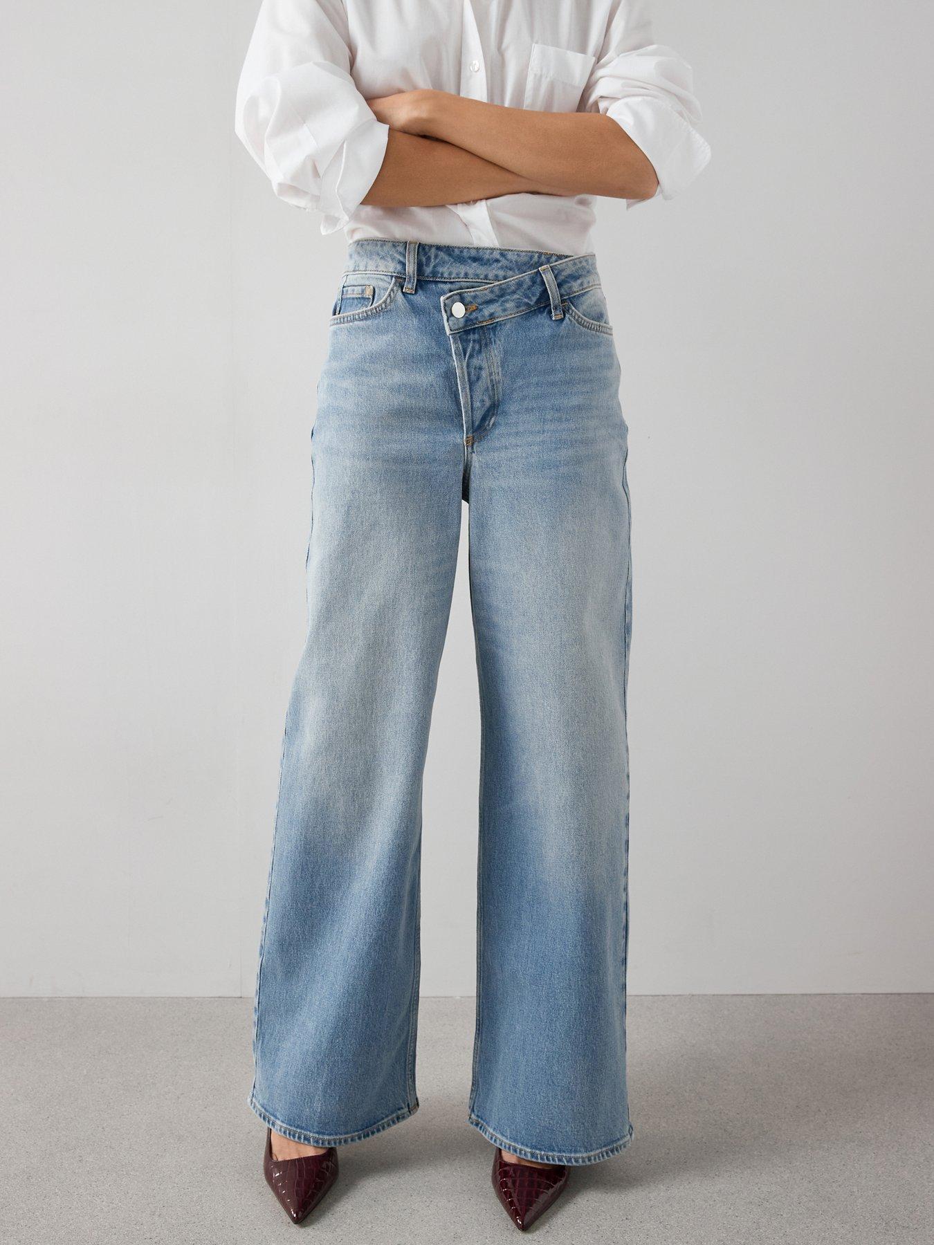 Image 6 of 6 of The Very Collection Wrap Front Wide Leg Jeans - Mid Wash