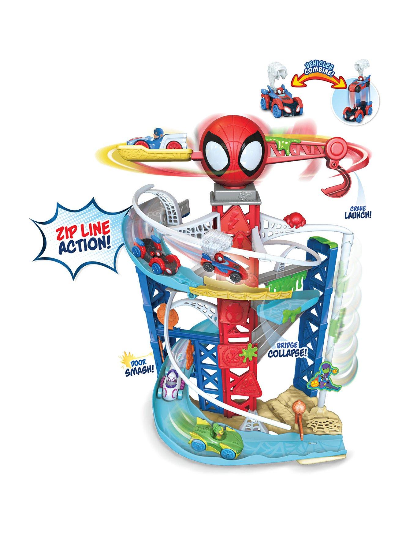 spidey-and-his-amazing-friends-marvel-spidey-and-his-amazing-friends-construction-zone-chaos-track-set-2-foot-high-dual-race-track-with-zip-line-play-zones-and-exclusive-vehicles