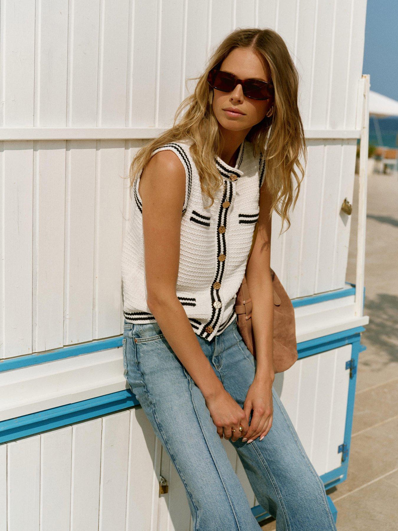 Mint Velvet Ivory Tipped Knit Waistcoat - White