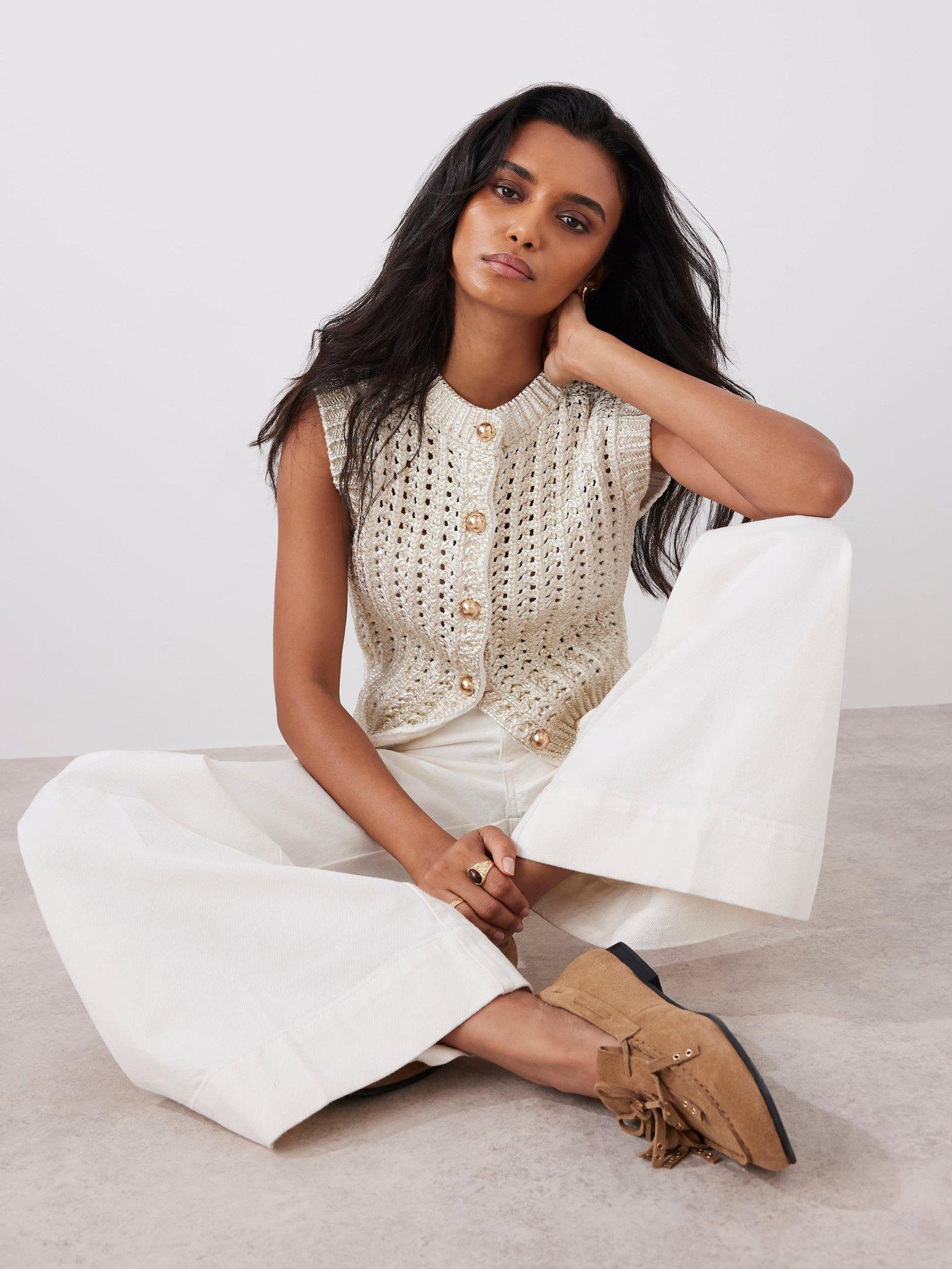 Mint Velvet Foil Stitch Knit Tabard - Gold