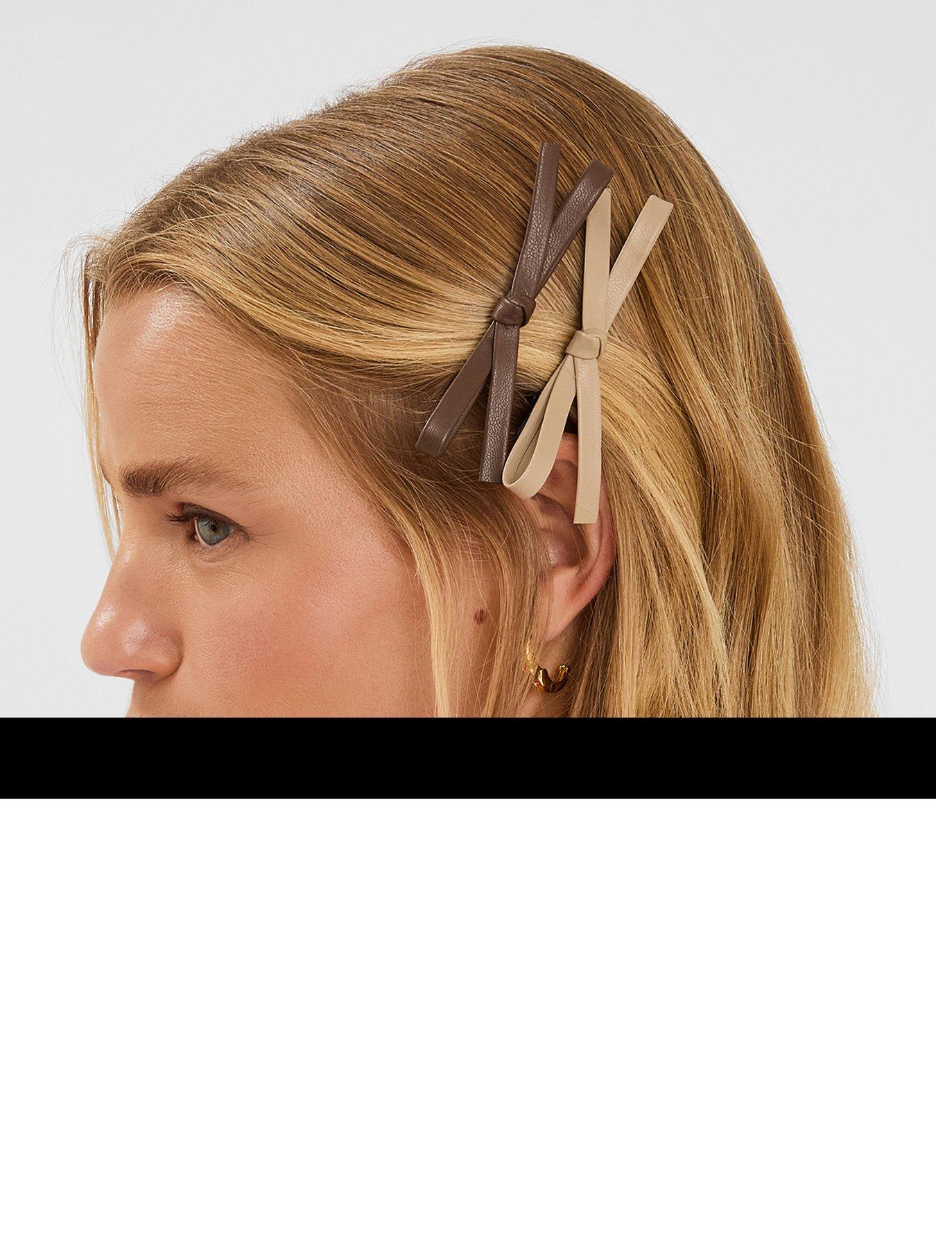 Image 2 of 3 of Accessorize 2 Pack Faux Leather Bow Hair Clips - Multi