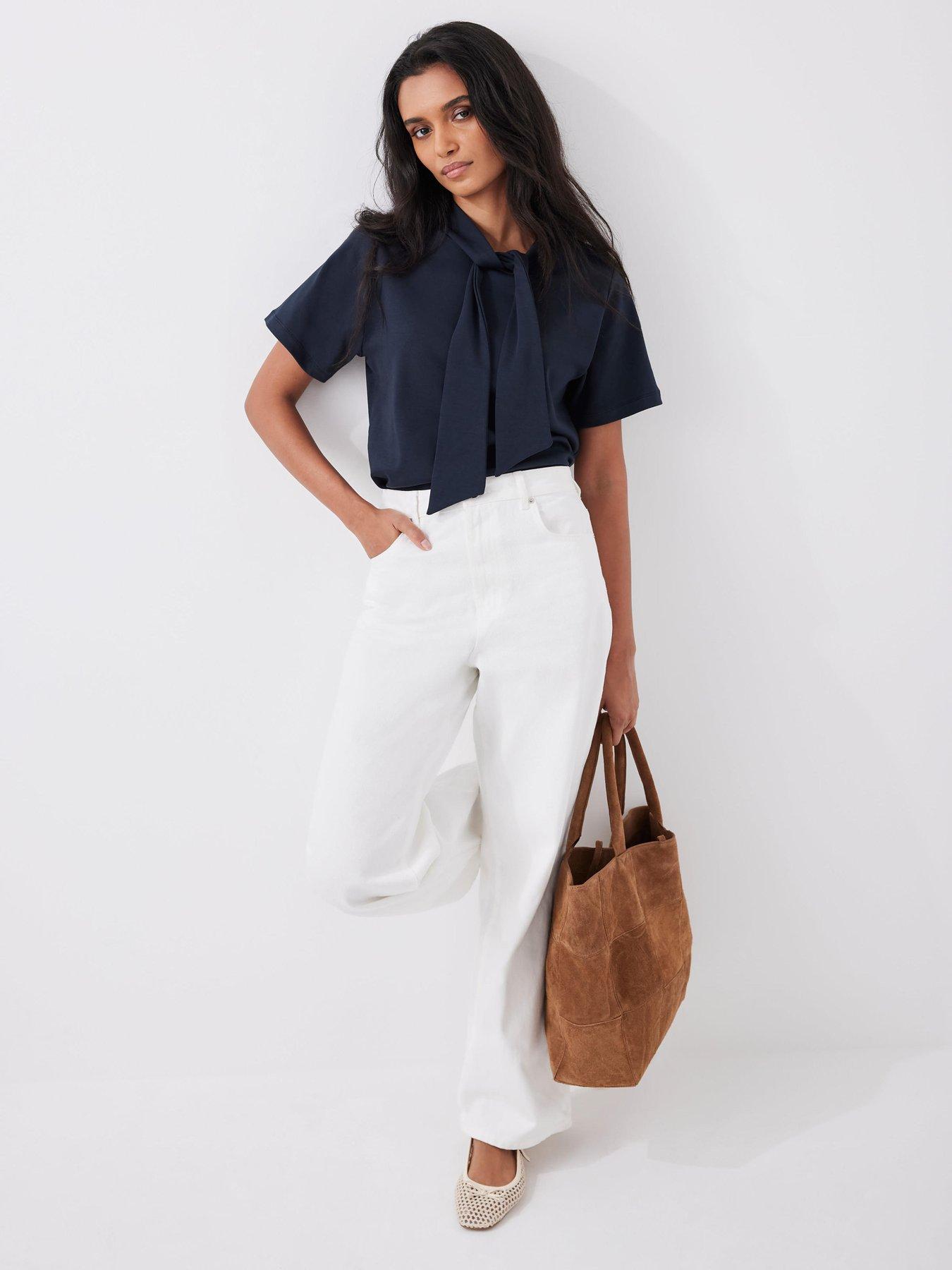 Image 1 of 6 of Mint Velvet Navy Ultimate Tie Neck Top - Blue