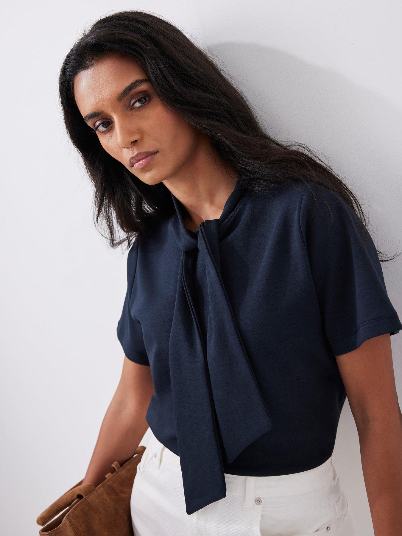 Image 3 of 6 of Mint Velvet Navy Ultimate Tie Neck Top - Blue