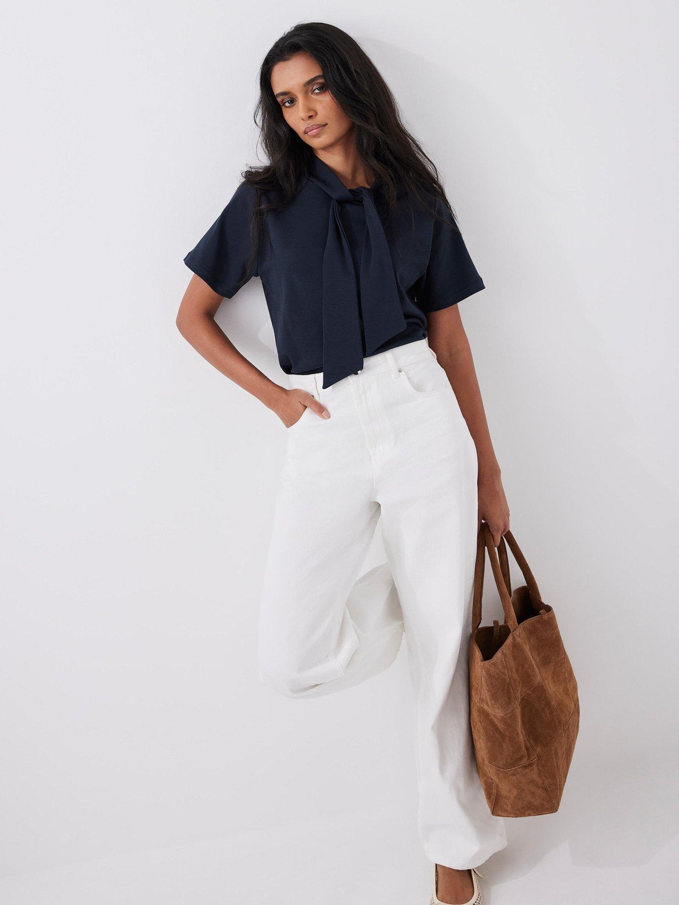 Image 4 of 6 of Mint Velvet Navy Ultimate Tie Neck Top - Blue