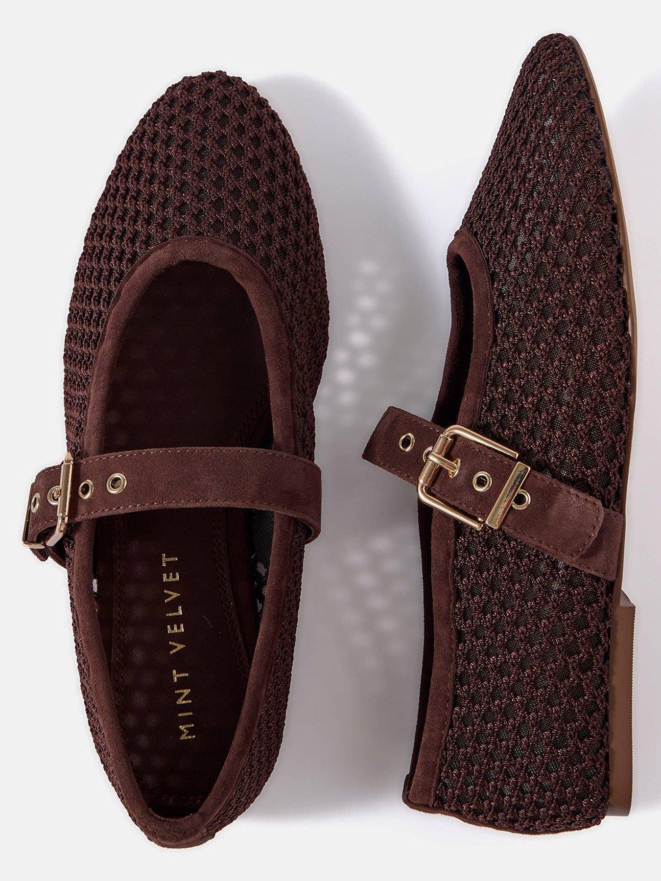 Image 3 of 5 of Mint Velvet Trixie Mesh Ballet Flats - Brown