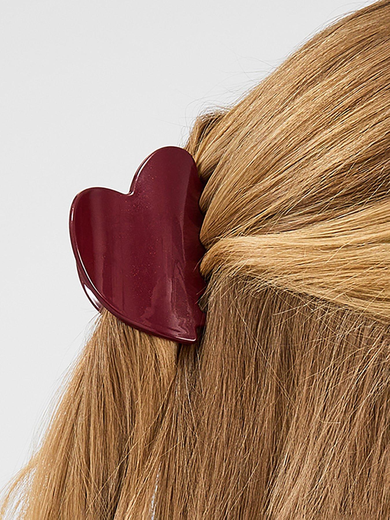 Image 2 of 3 of Accessorize Heart Claw Clip - Red